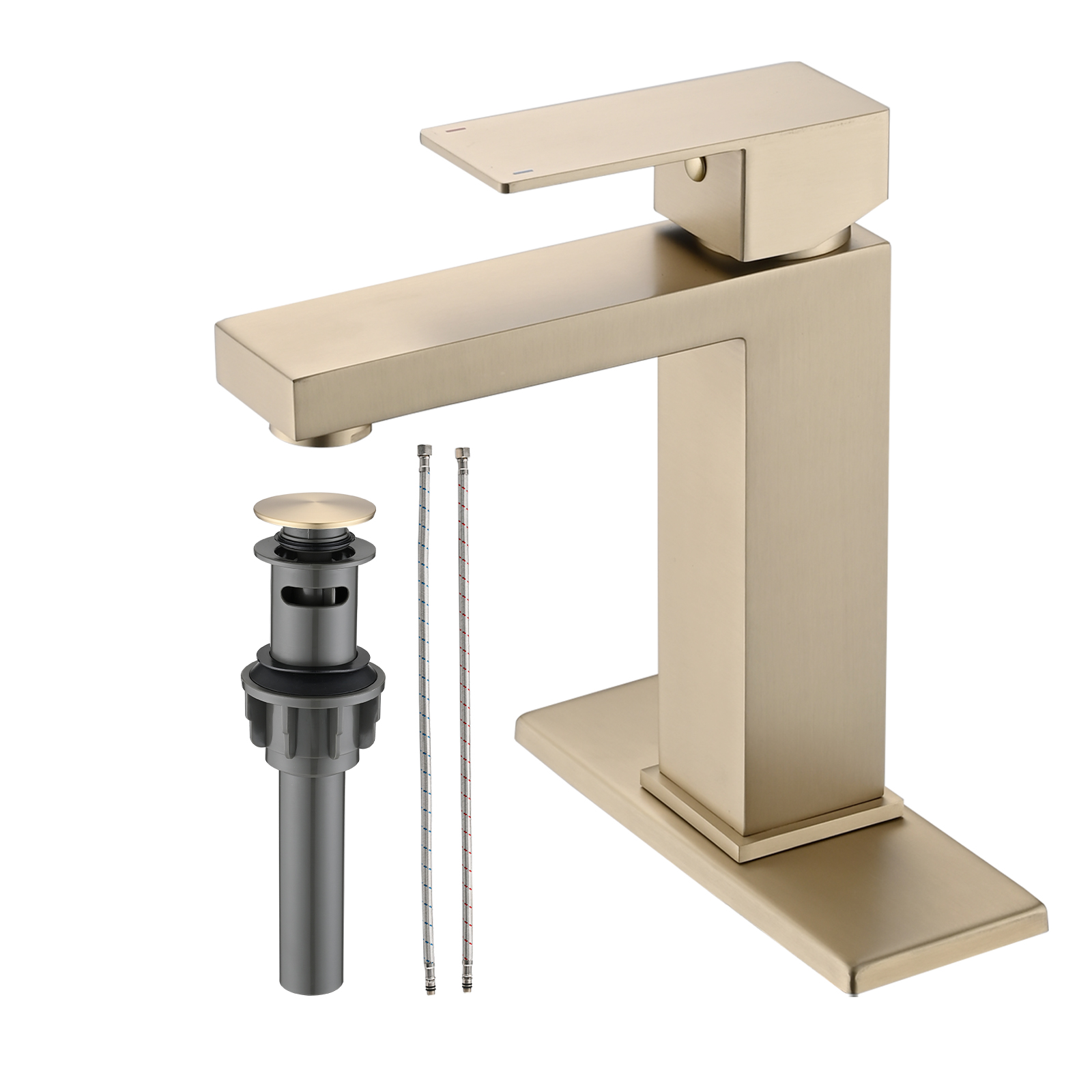 Bathroom Faucet Single Hole, Single Handle Stainless Steel Faucet for Bathroom Sink with Deckplate and Drain Assembly