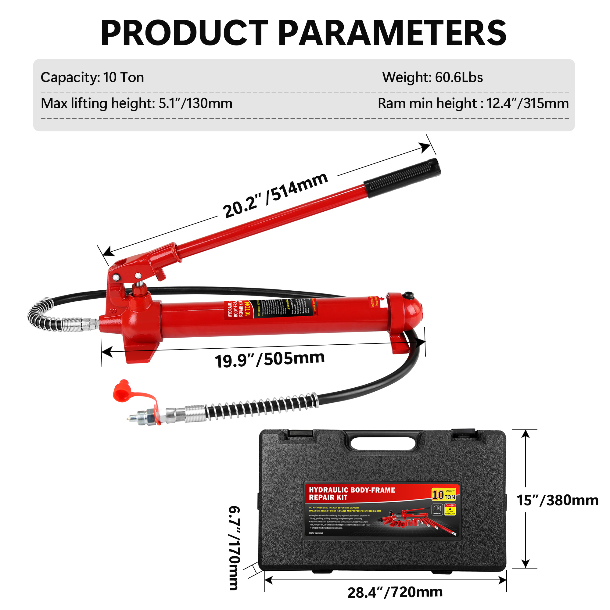 Power Hydraulic Ram Cylinder Jack: Single-Acting Mini Jack, Porta Power Kit, Stroke for Shipbuilding, Bridge, Construction, Precision Machinery, Small Spaces - 10 Ton Capacity