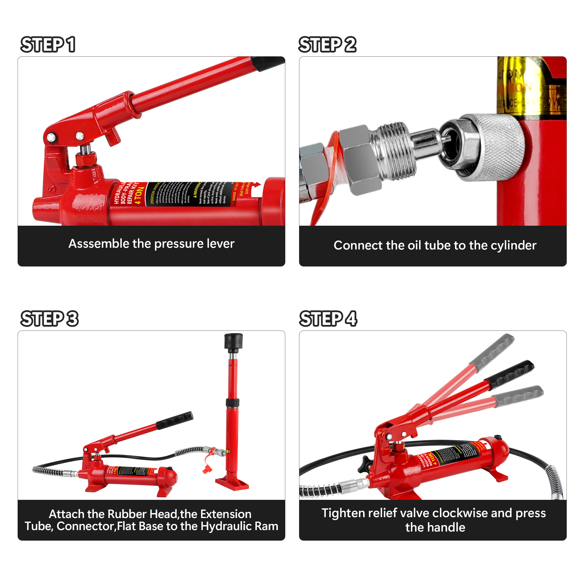 4 Ton Porta Power Kit, Portable Hydraulic Jack with Oil Hose, Auto Body Frame Repair Kit with Storage Case for Car Repair, Truck, Farm