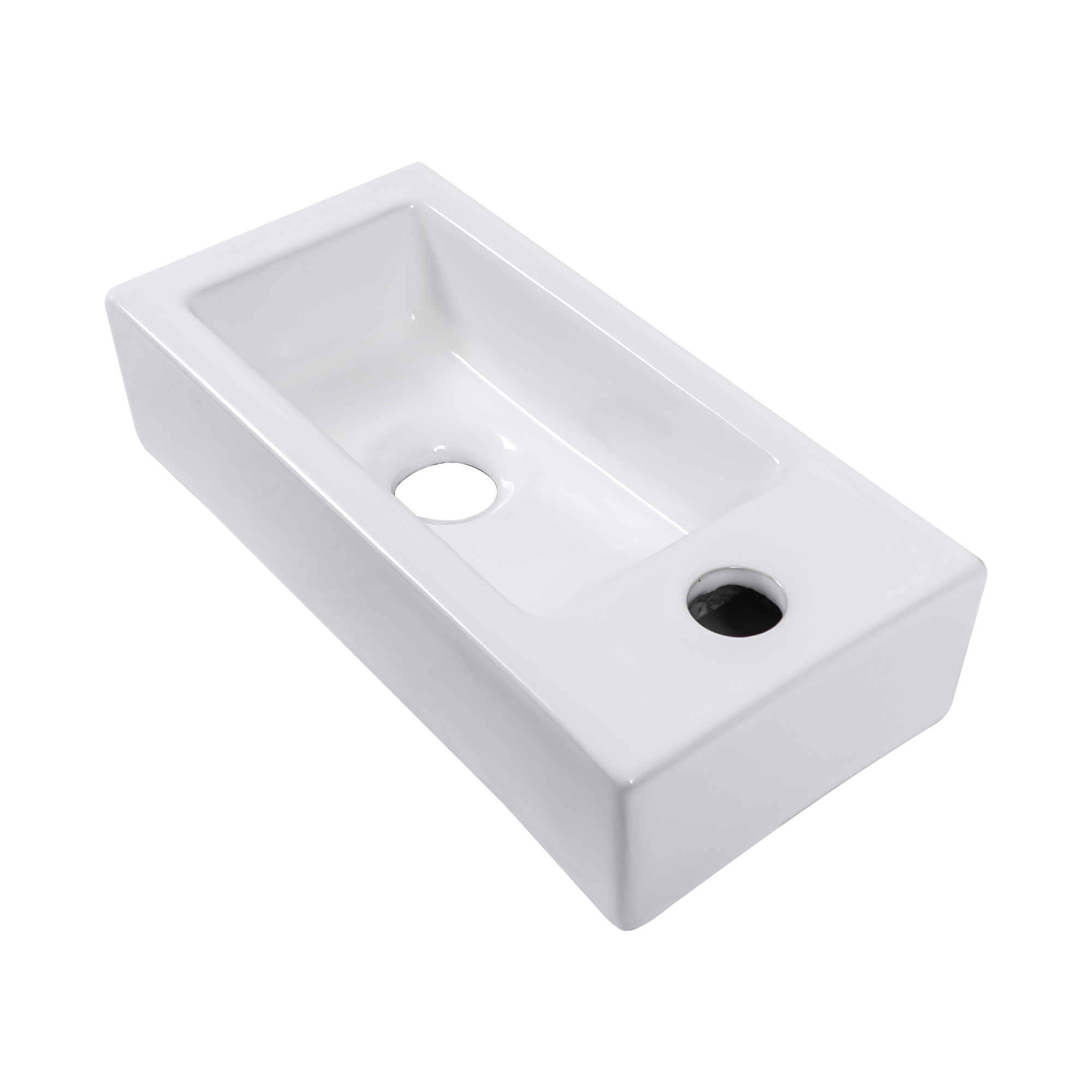 14.57x7.28 Inch White Ceramic Rectangle Wall Mount Bathroom Sink with Single Faucet Hole