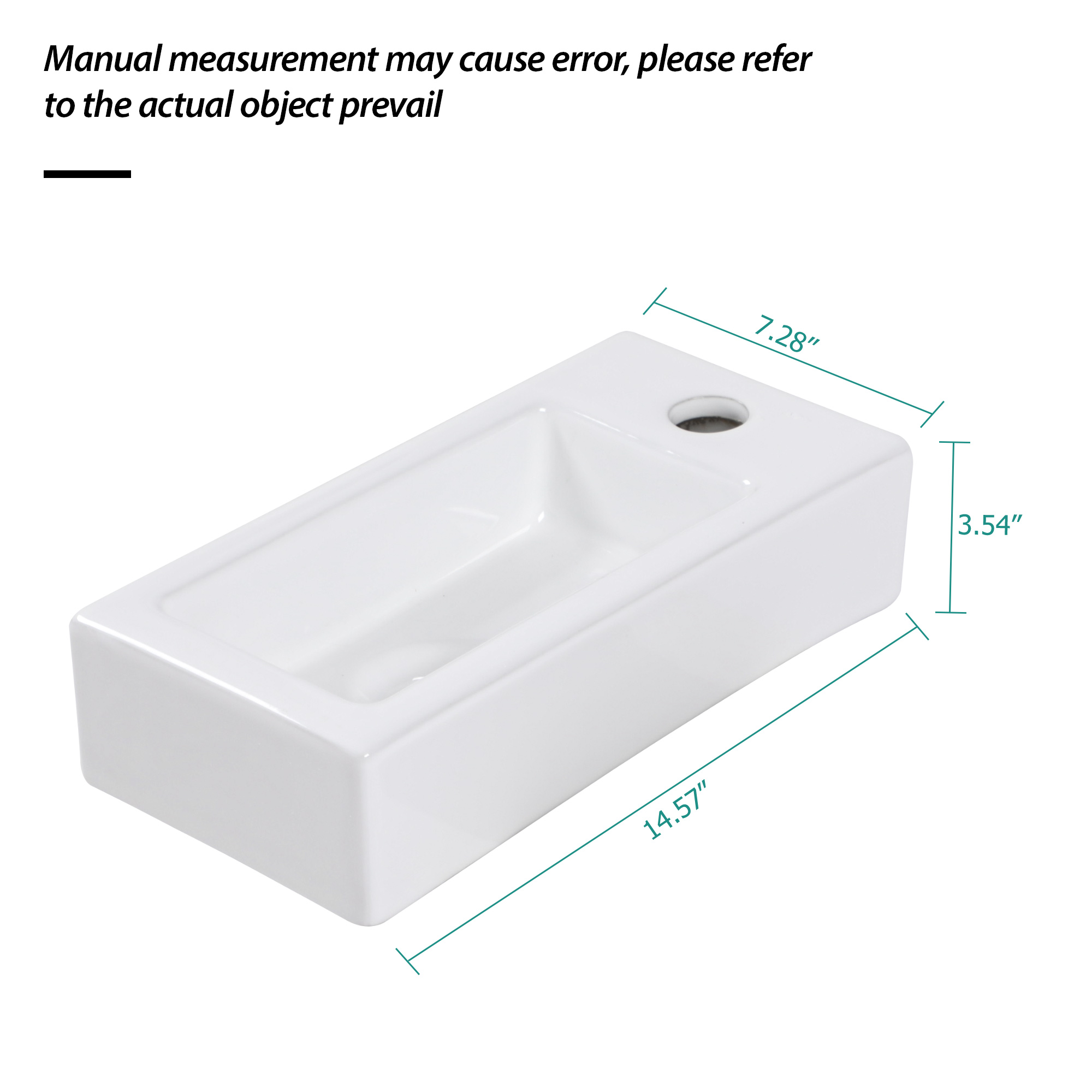 14.57x7.28 Inch White Ceramic Rectangle Wall Mount Bathroom Sink with Single Faucet Hole