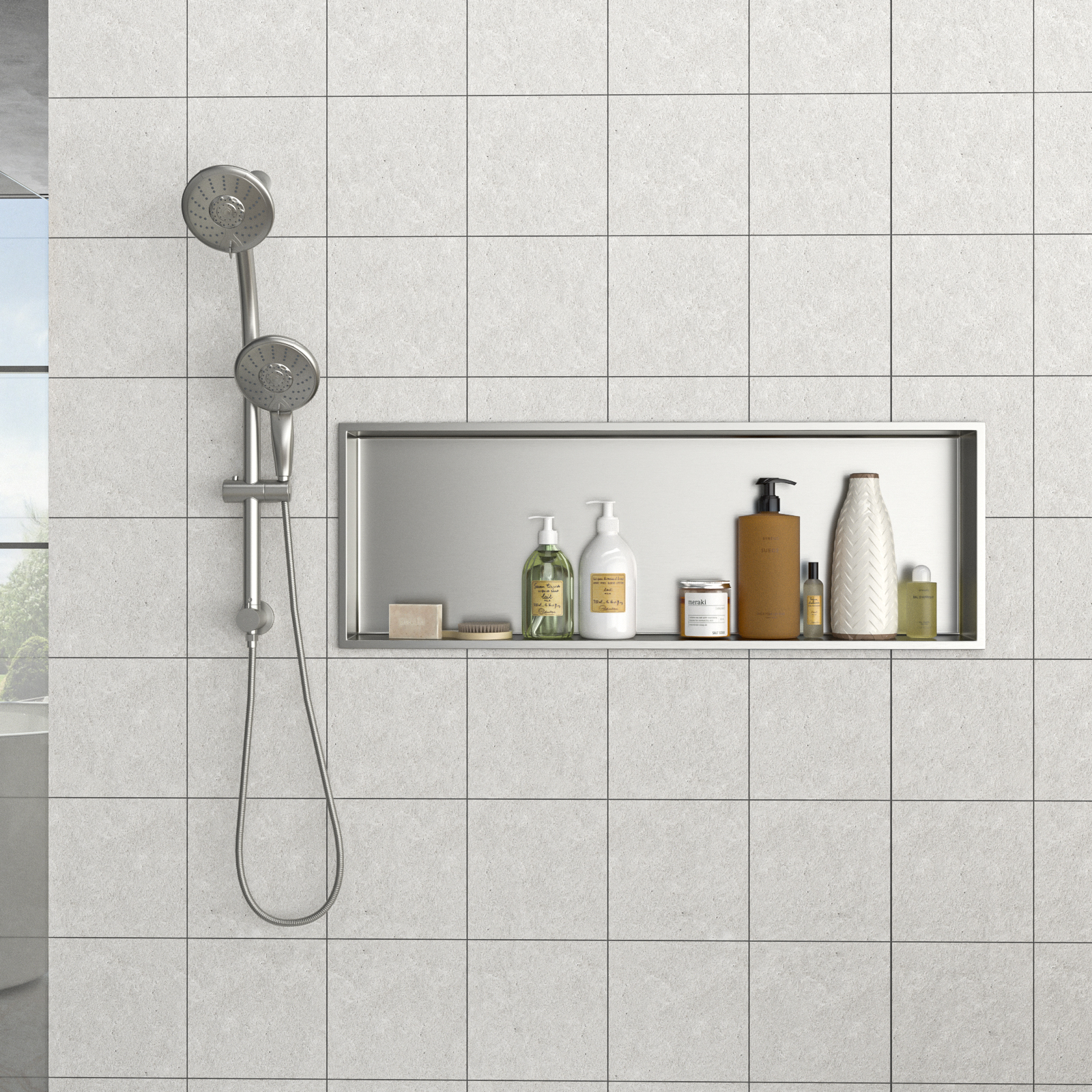 37" x 13" Stainless Steel Shower Niche, Brushed Nickel