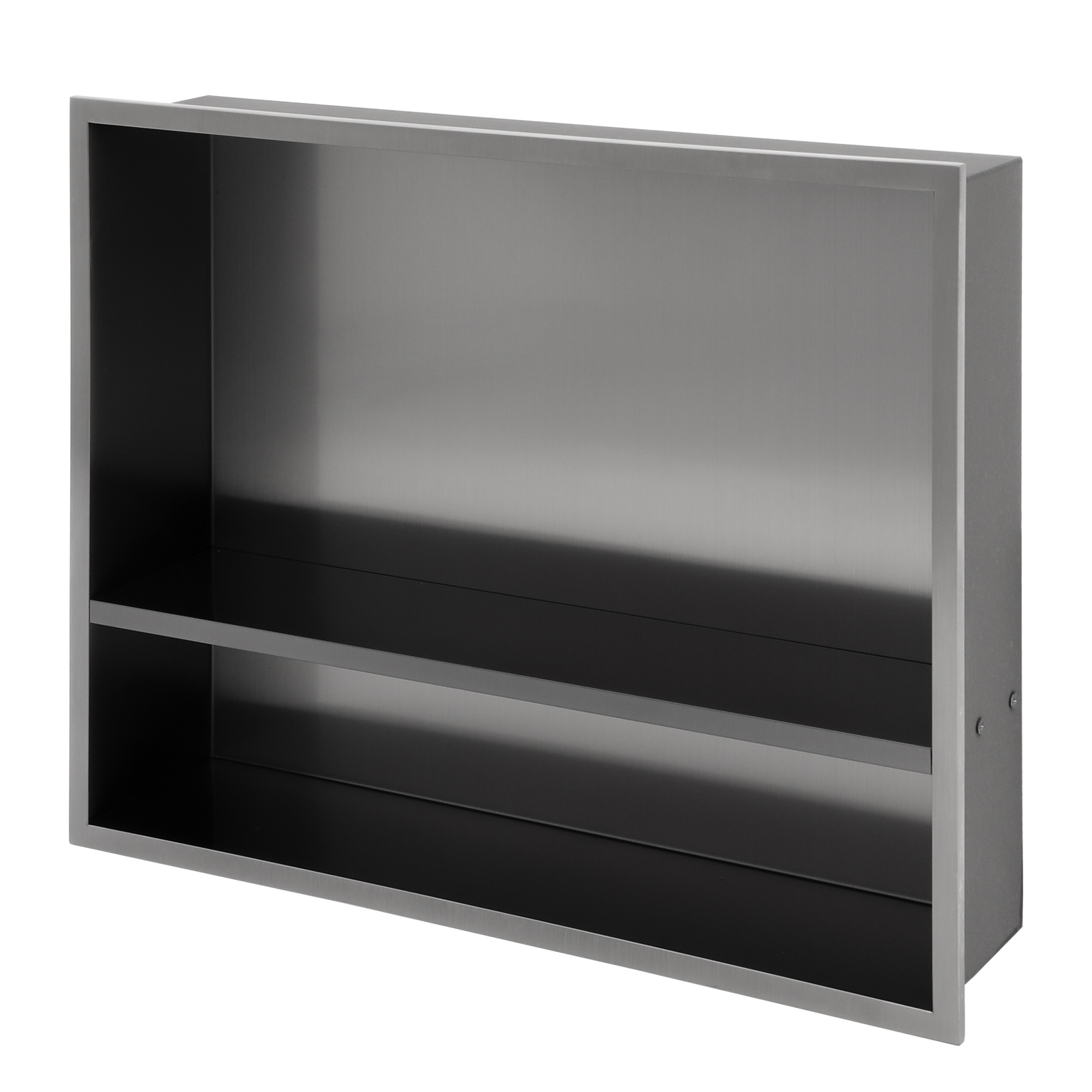 19" x 15" Stainless Steel Shower Niche Double Shelf, Gunmetal Black