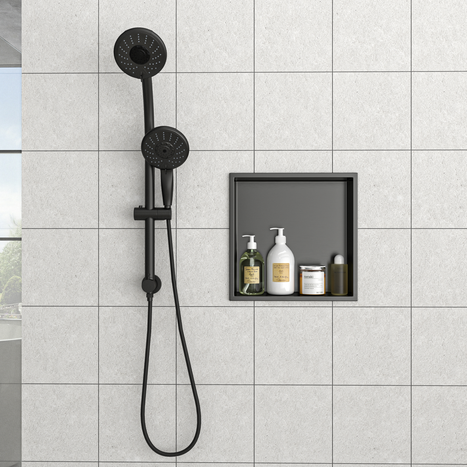 13" x 13" Stainless Steel Shower Niche, Gunmetal Black