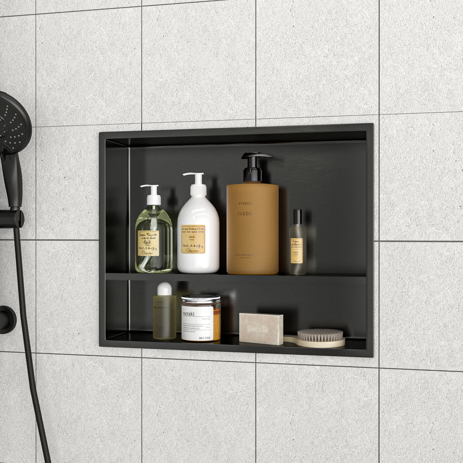 19" x 15" Stainless Steel Shower Niche Double Shelf, Gunmetal Black