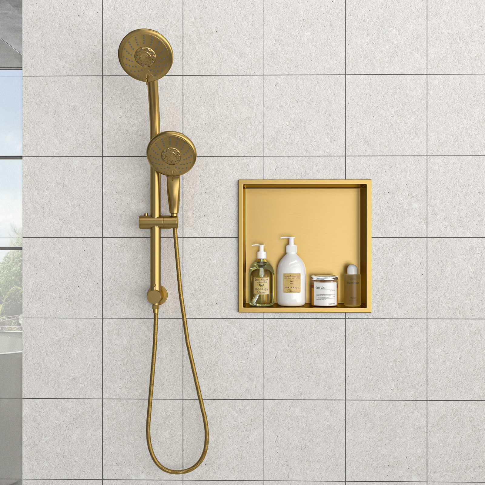 13" x 13" Stainless Steel Shower Niche, Gold