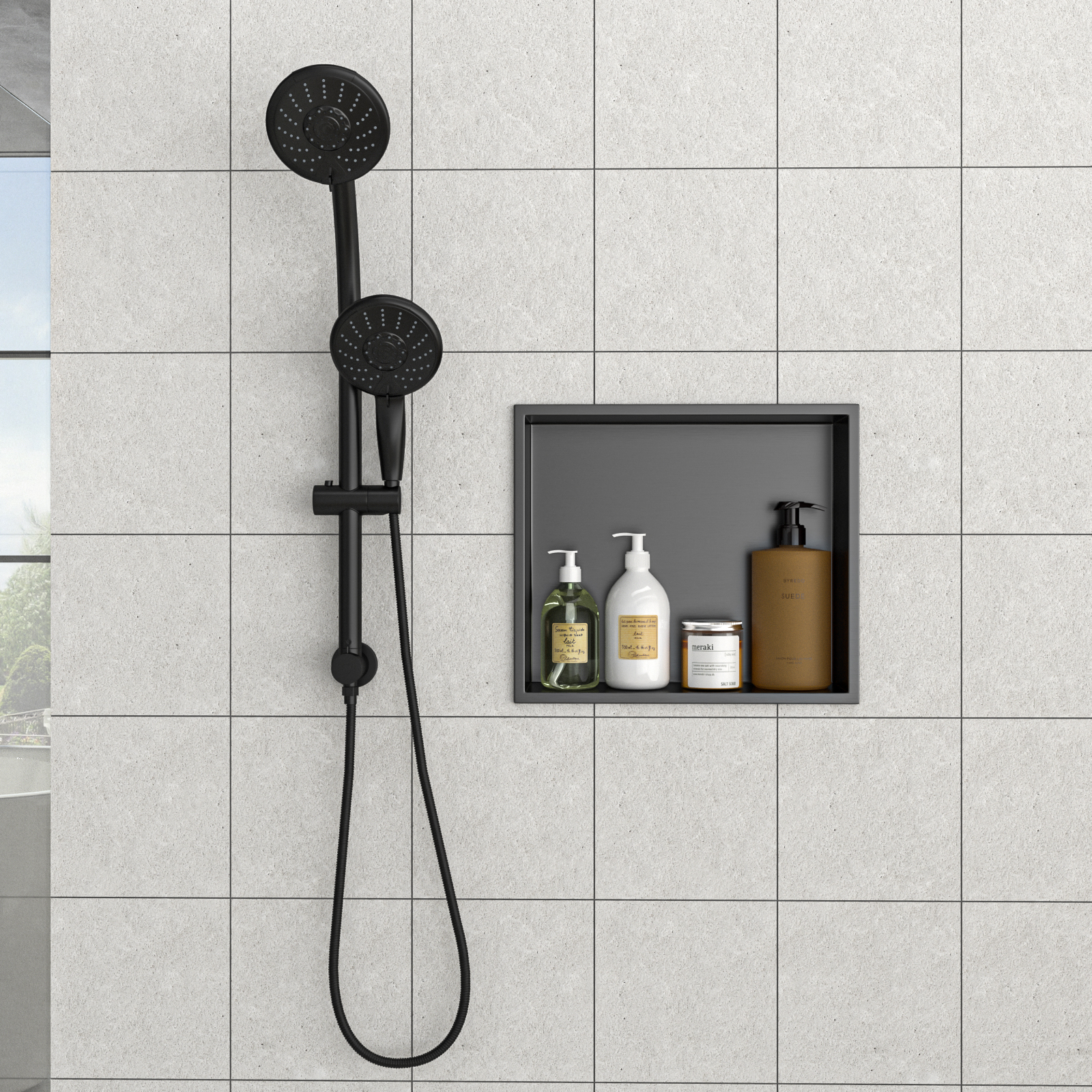 15" x 13" Stainless Steel Shower Niche, Gunmetal Black