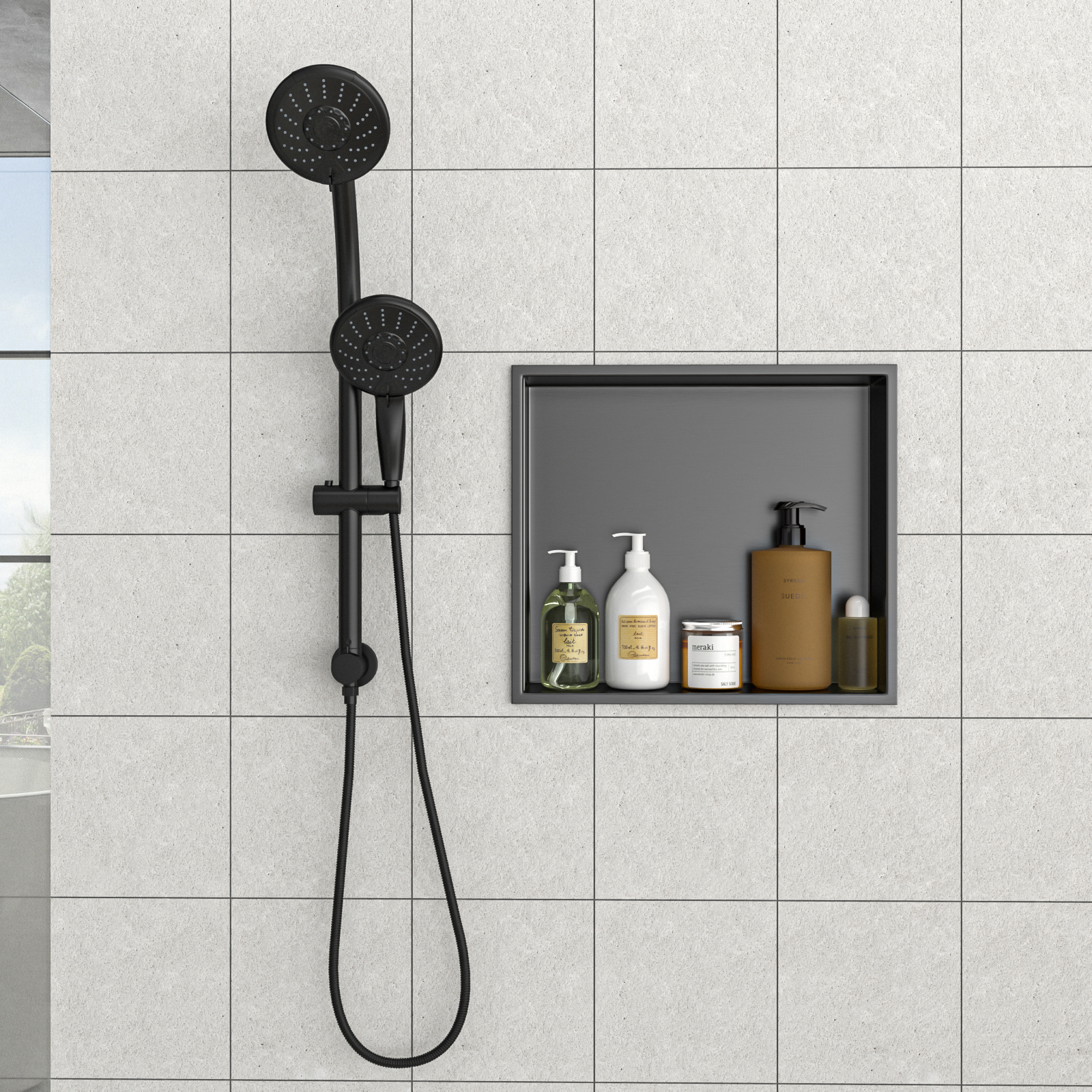 17" x 15" Stainless Steel Shower Niche, Gunmetal Black