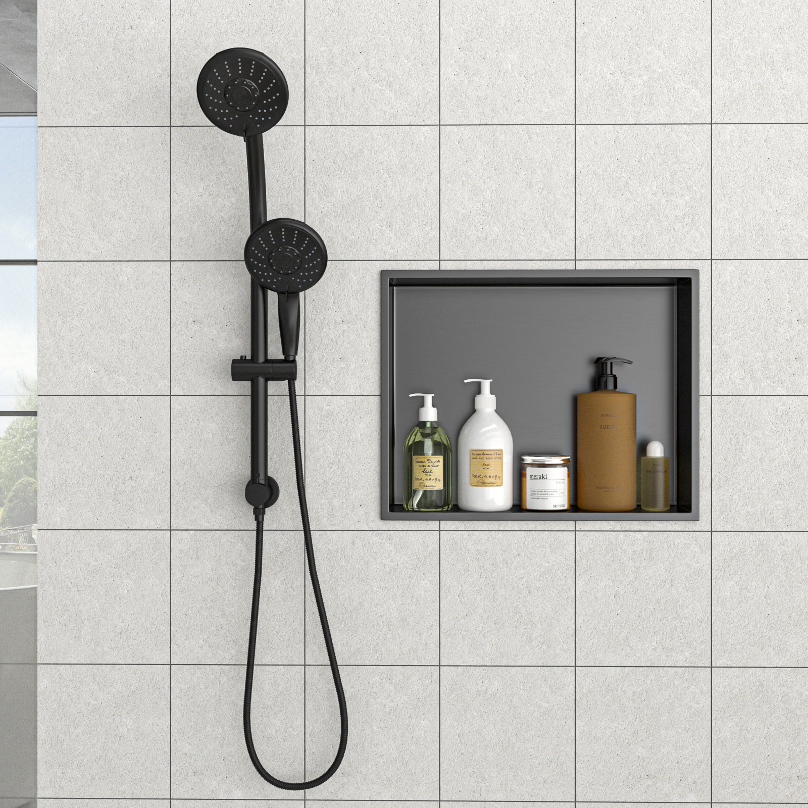 19" x 15" Stainless Steel Shower Niche, Gunmetal Black