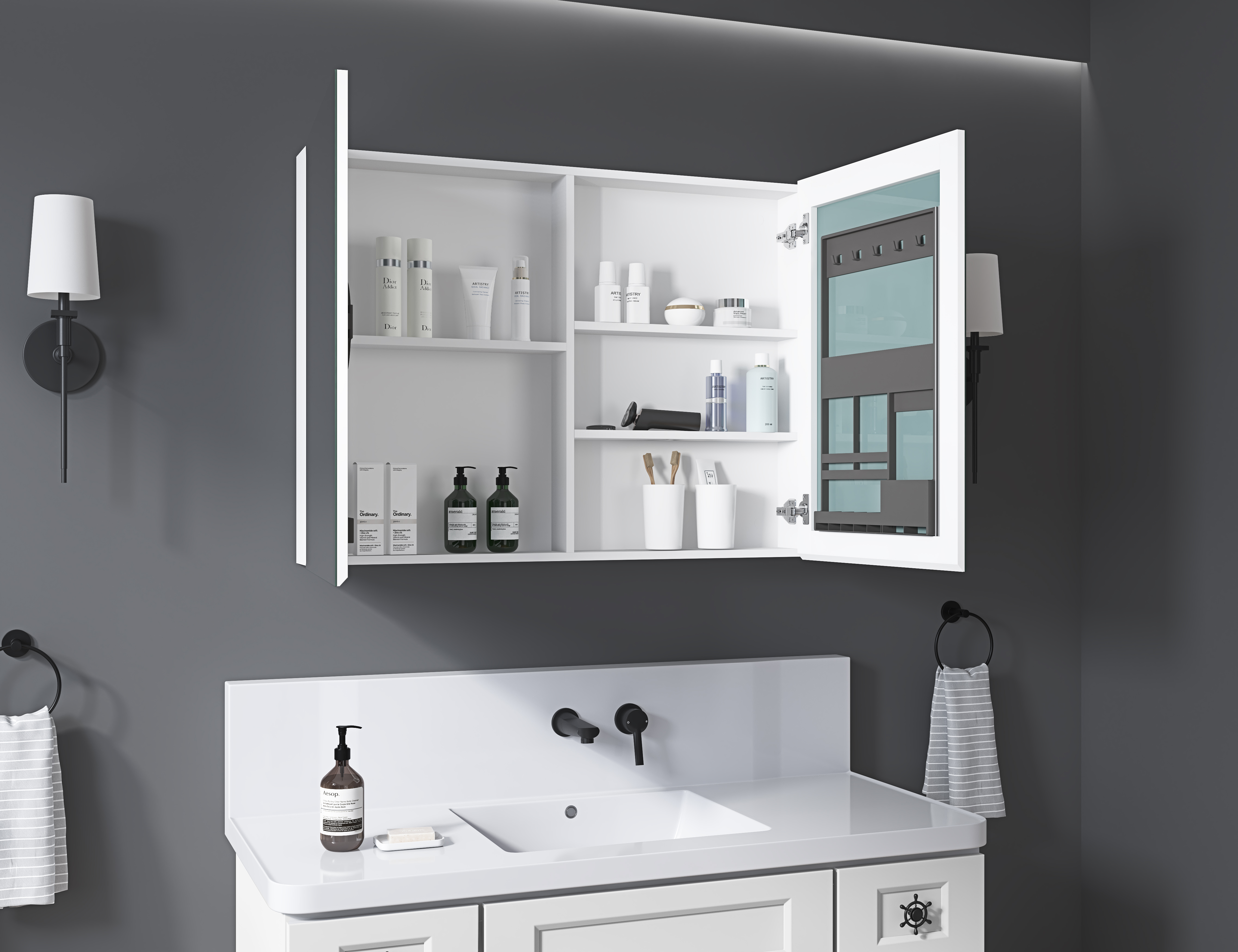 40'' W x 30'' H Surface Frameless Mirror Medicine Cabinet, Beveled Mirror Edges Bathroom Medicine Cabinet