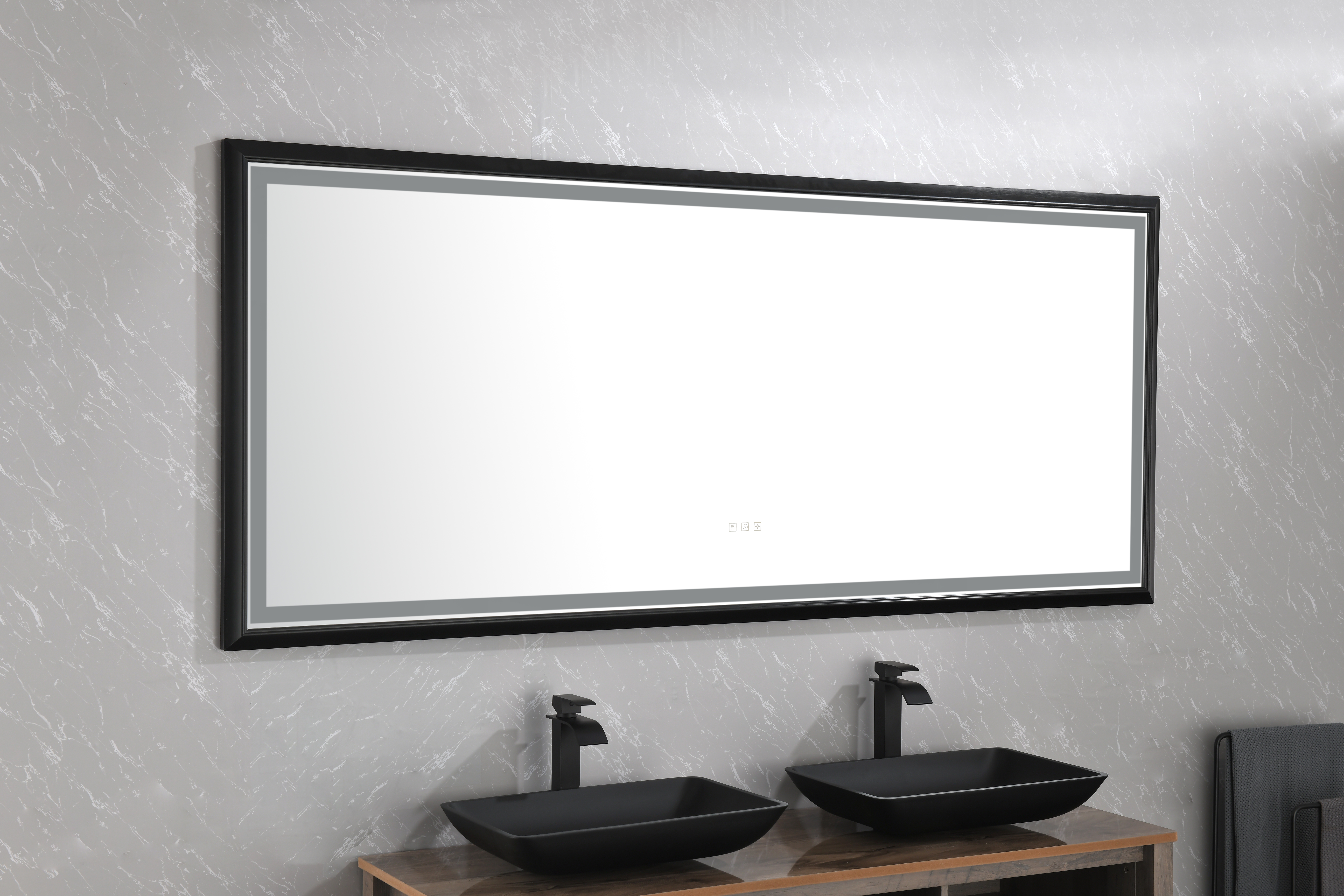 88 in. W x 38 in. H Oversized Rectangular Black Framed LED Mirror Anti-Fog Dimmable Wall Mount Bathroom Vanity Mirror \\\\n\\\\nHD Wall Mirror Kit For Gym And Dance Studio 38 X 88Inches With Safety Ba-CASAINC