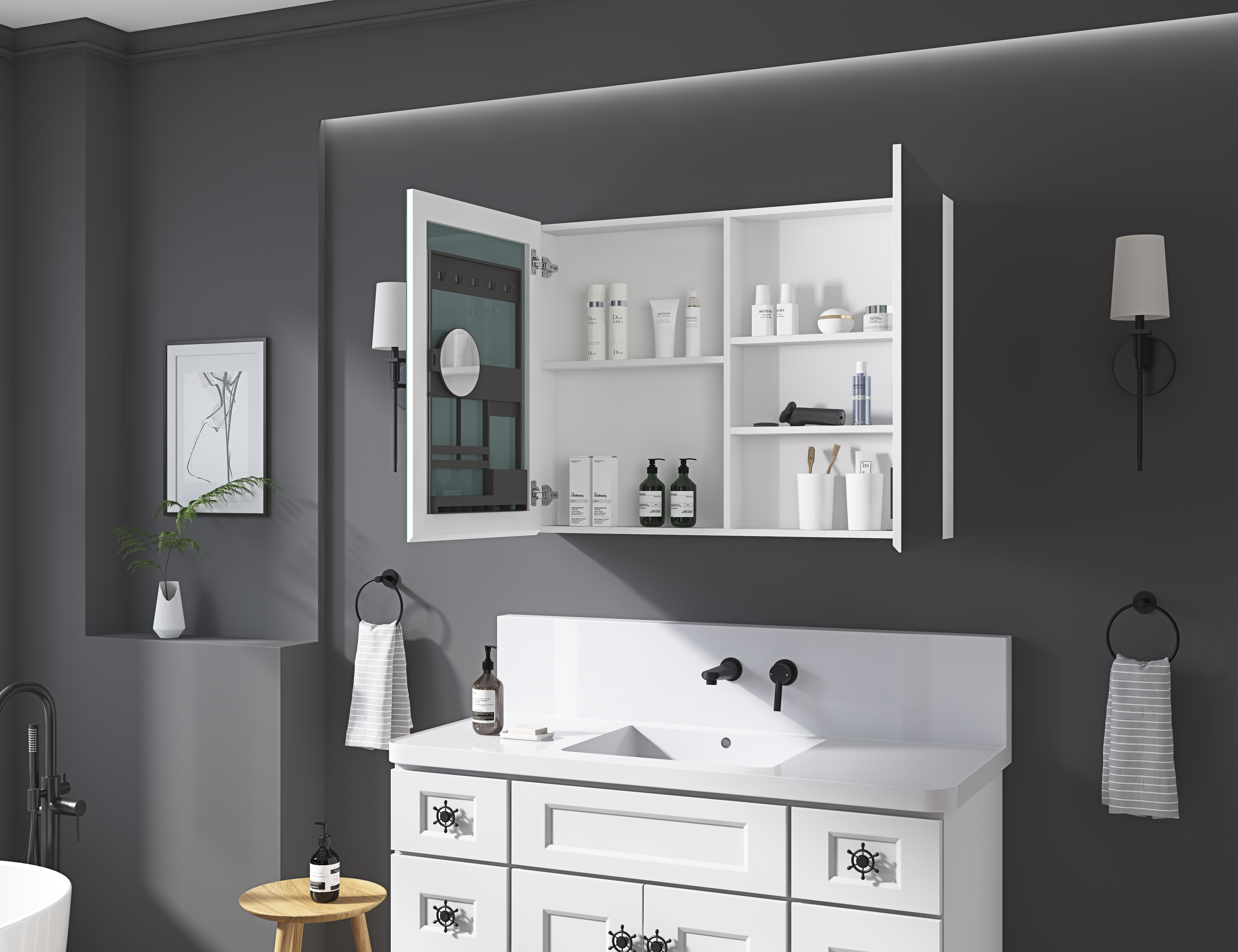 40'' W x 30'' H Surface Frameless Mirror Medicine Cabinet, Beveled Mirror Edges Bathroom Medicine Cabinet