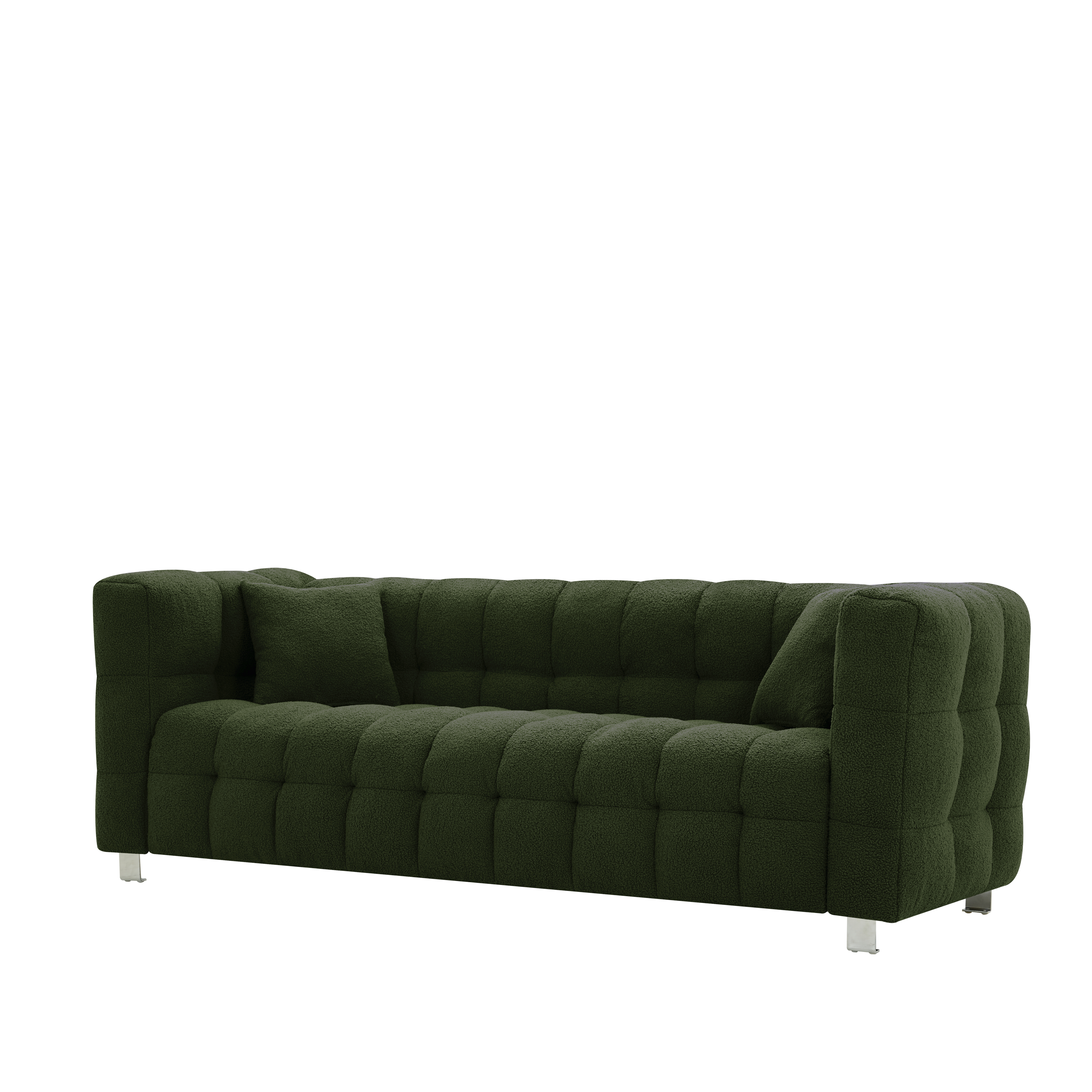 Green teddy fleece sofa 80 "discharge in living room bedroom with two throw pillows hardware foot support