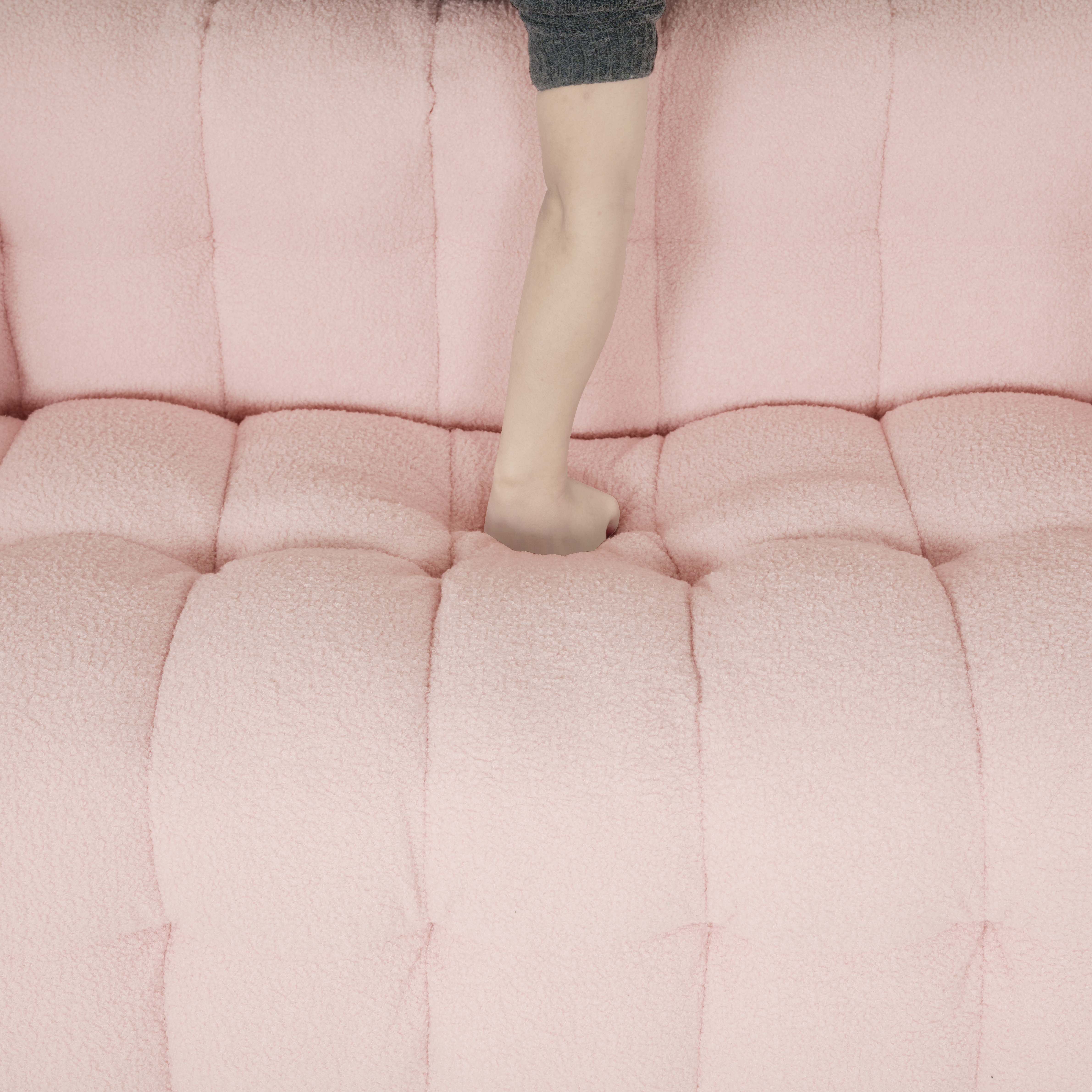 Pink teddy fleecesofa 80 inch discharge in living room bedroom with two throw pillows hardware foot support