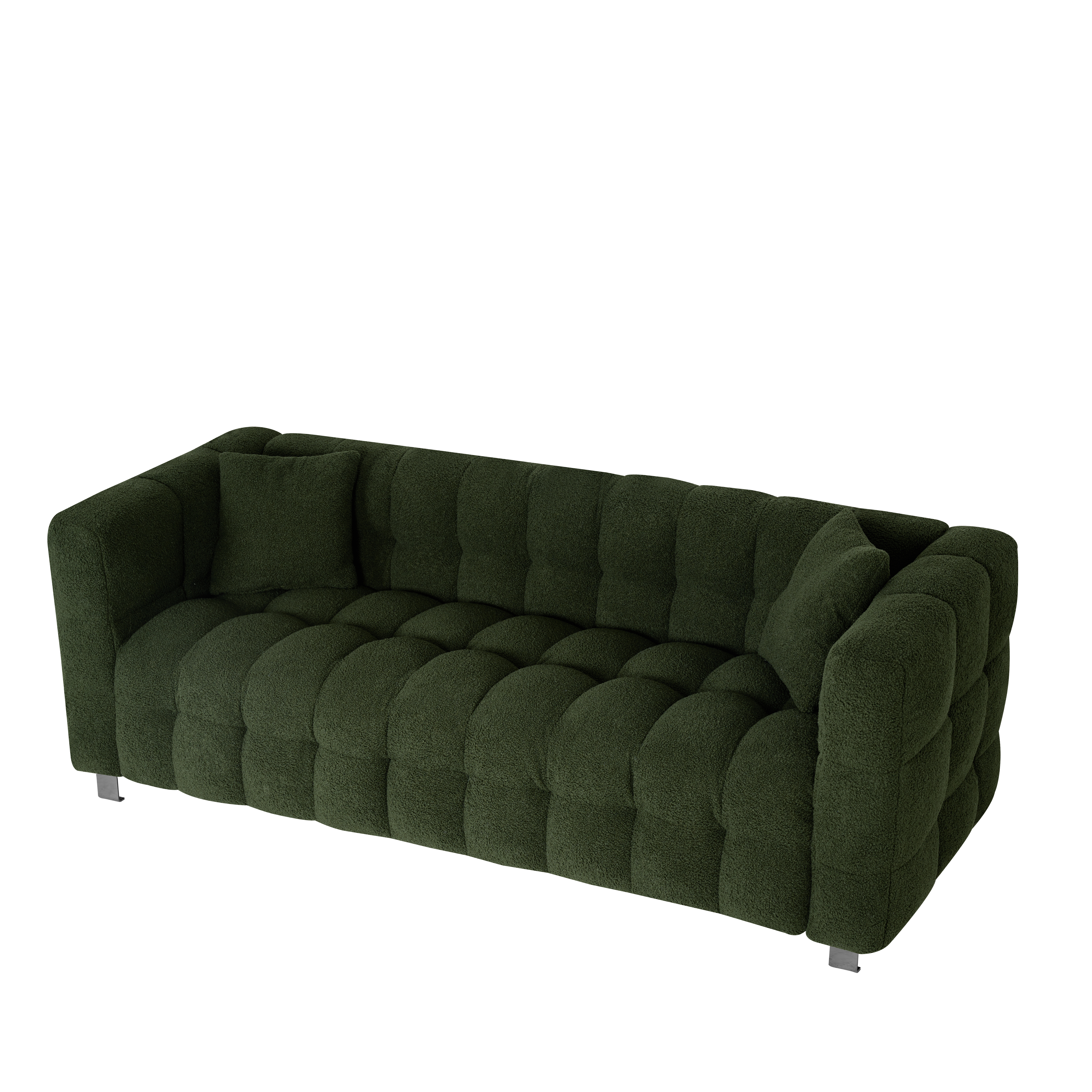 Green teddy fleece sofa 80 "discharge in living room bedroom with two throw pillows hardware foot support