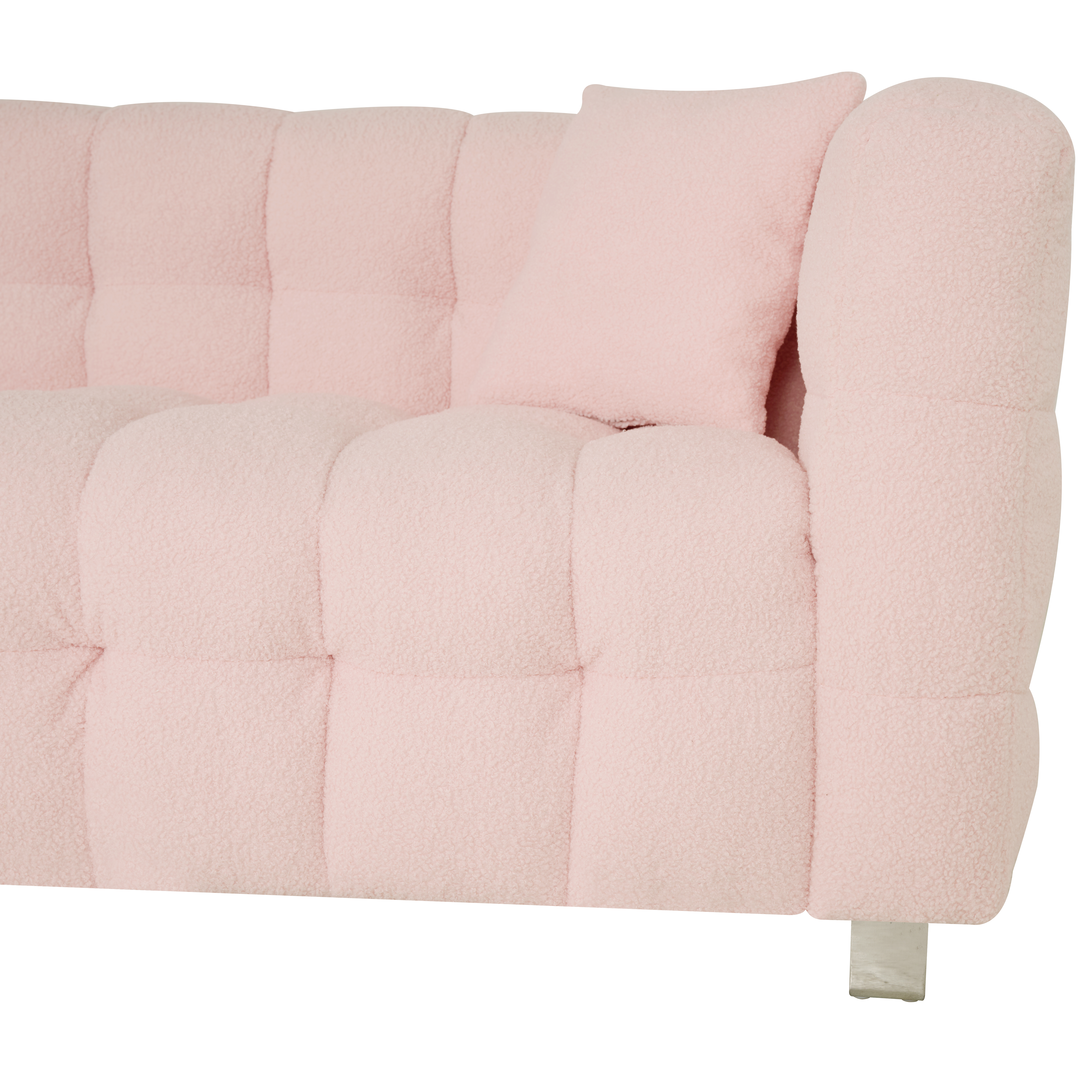 Pink teddy fleecesofa 80 inch discharge in living room bedroom with two throw pillows hardware foot support