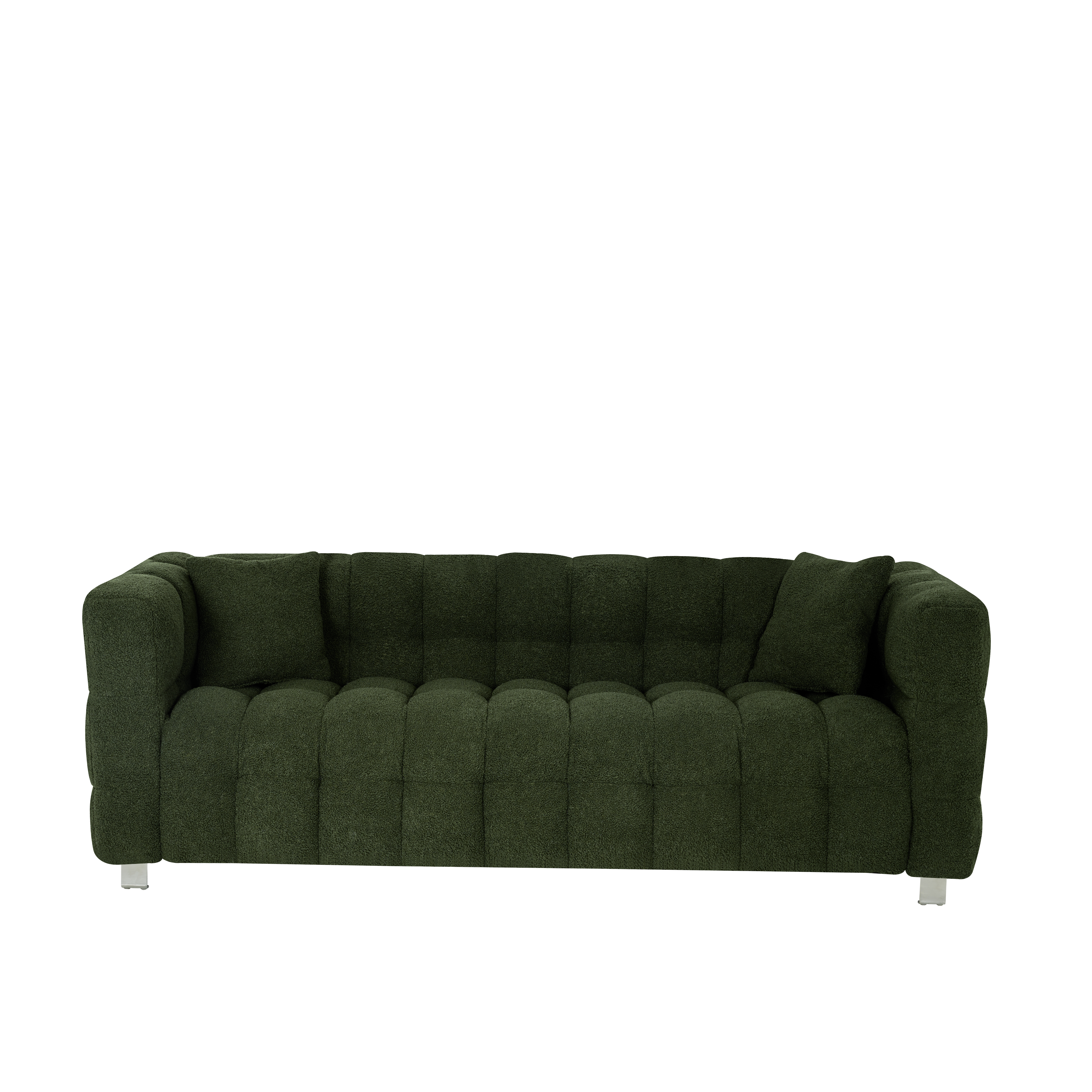 Green teddy fleece sofa 80 "discharge in living room bedroom with two throw pillows hardware foot support