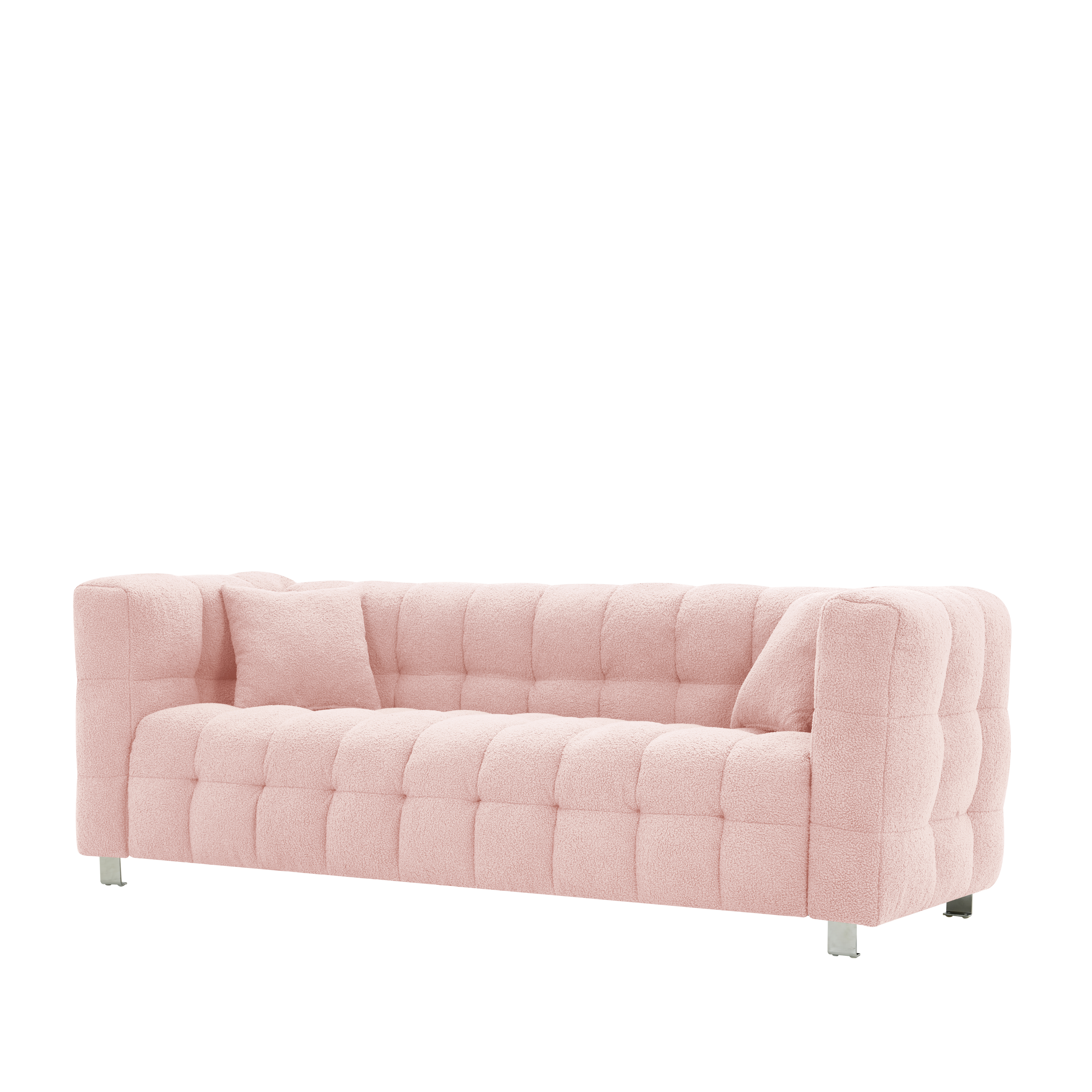 Pink teddy fleecesofa 80 inch discharge in living room bedroom with two throw pillows hardware foot support