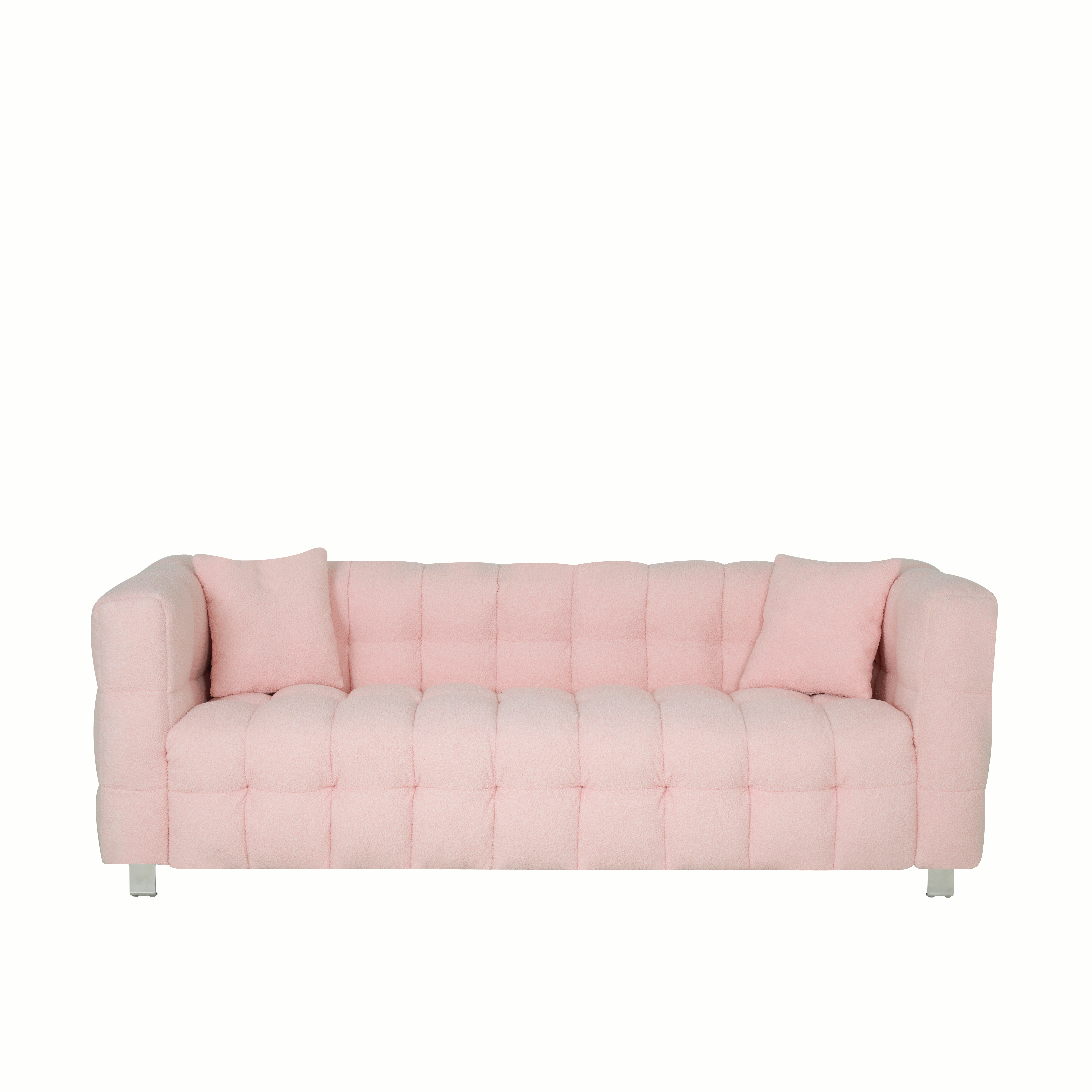 Pink teddy fleecesofa 80 inch discharge in living room bedroom with two throw pillows hardware foot support