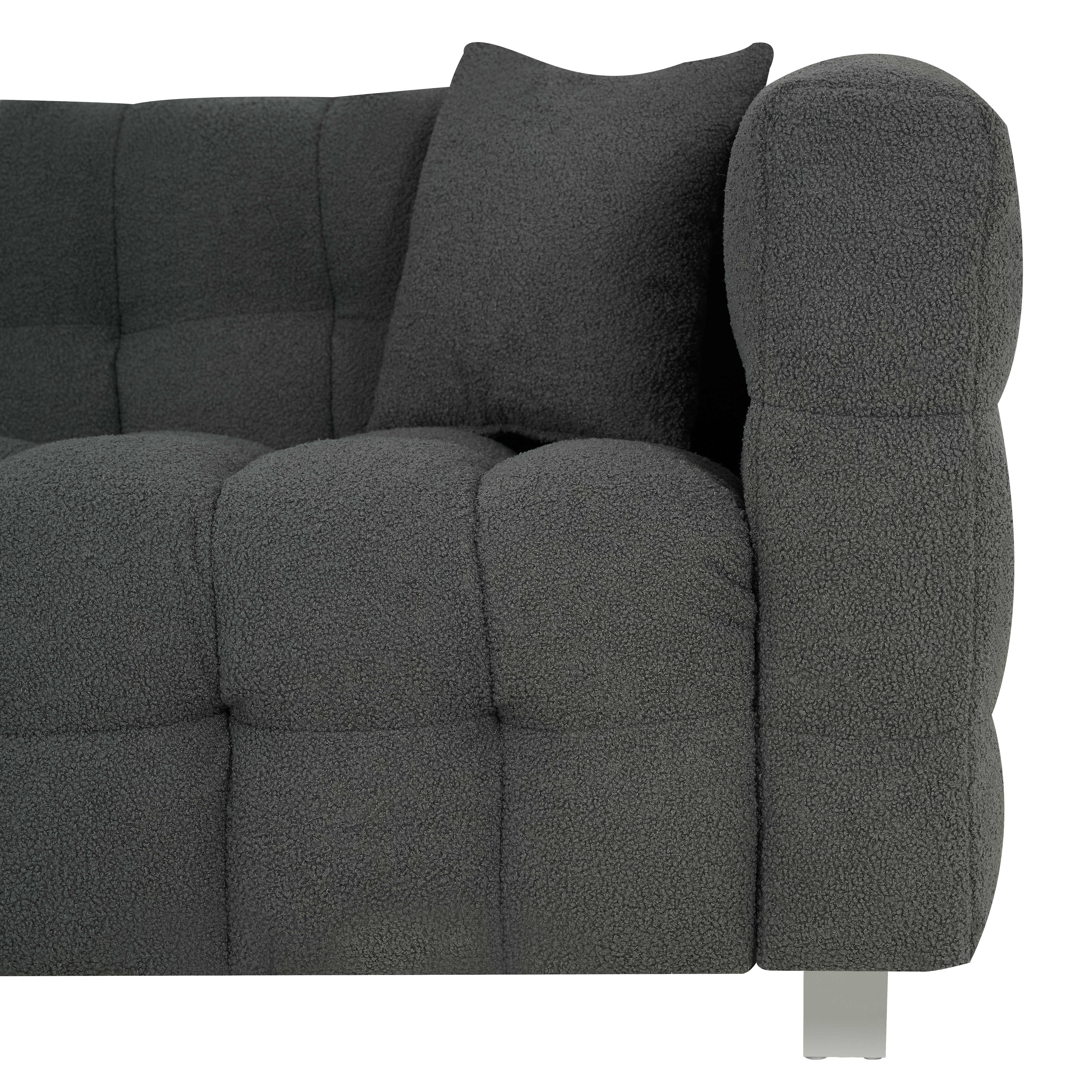 102-inch gray teddy velvet sofa with two throw pillows in living room Bedroom apartment sofa supported by hardware feet