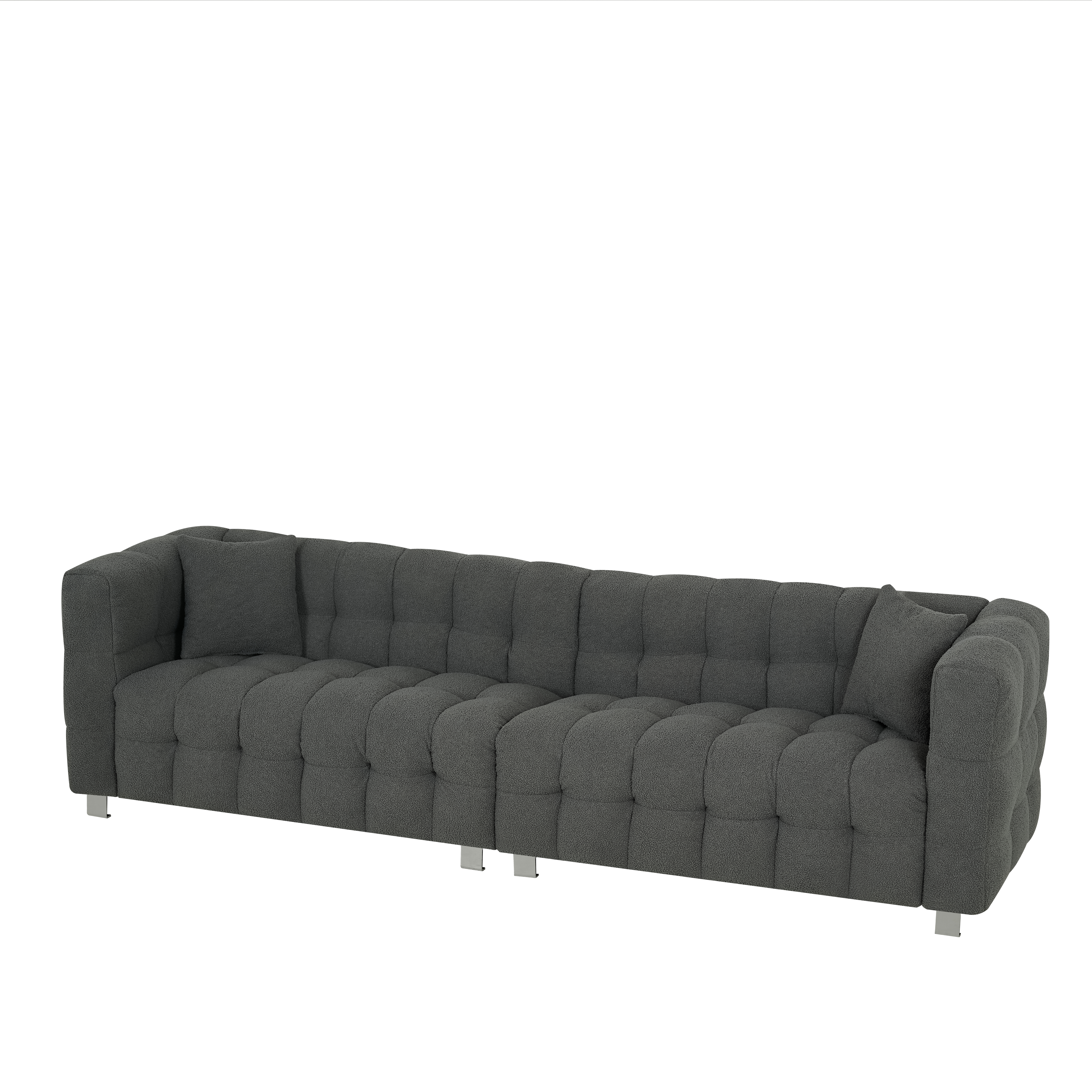 102-inch gray teddy velvet sofa with two throw pillows in living room Bedroom apartment sofa supported by hardware feet