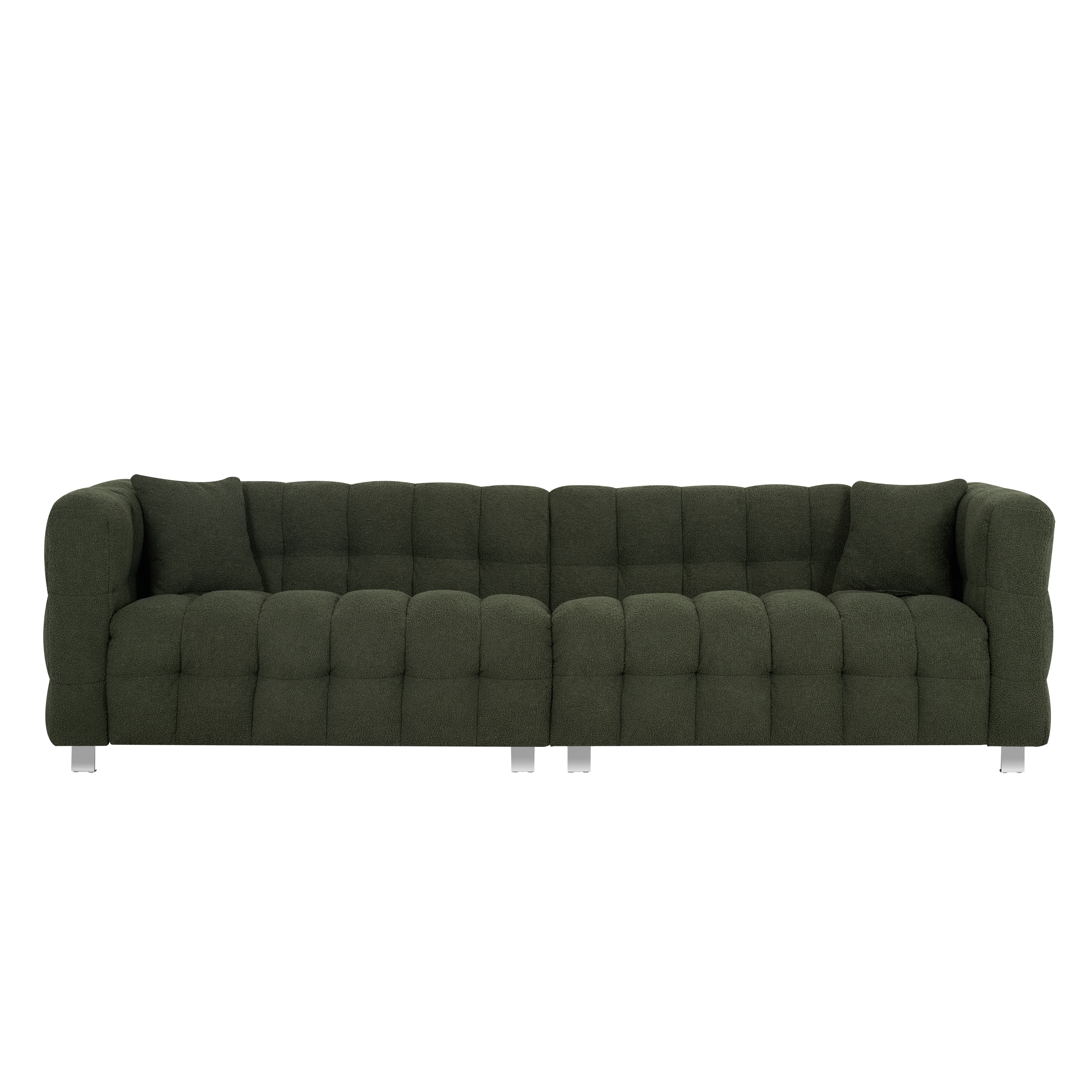 102-inch green teddy fleece  sofa with two throw pillows in living room Bedroom apartment sofa supported by hardware feet