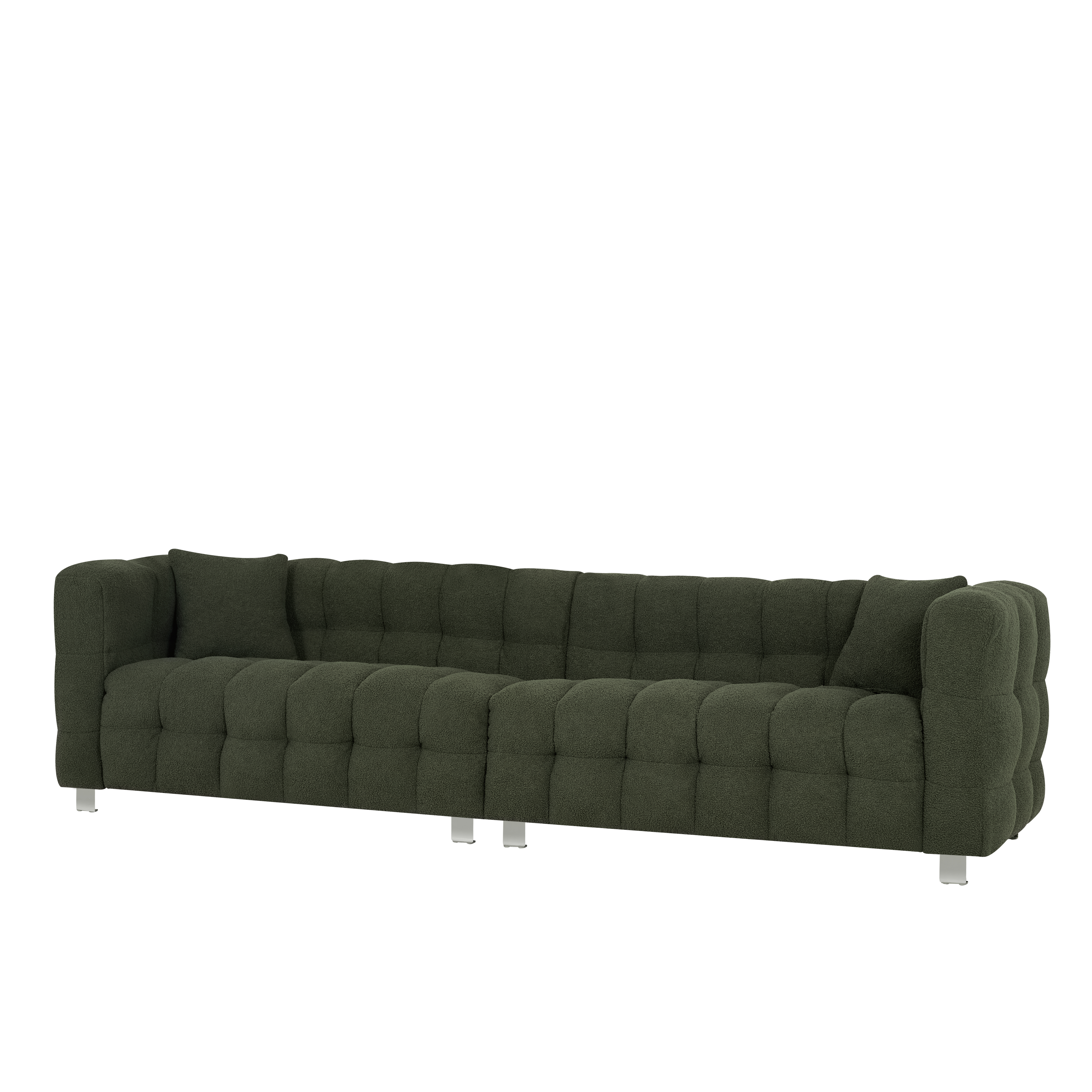 102-inch green teddy fleece  sofa with two throw pillows in living room Bedroom apartment sofa supported by hardware feet