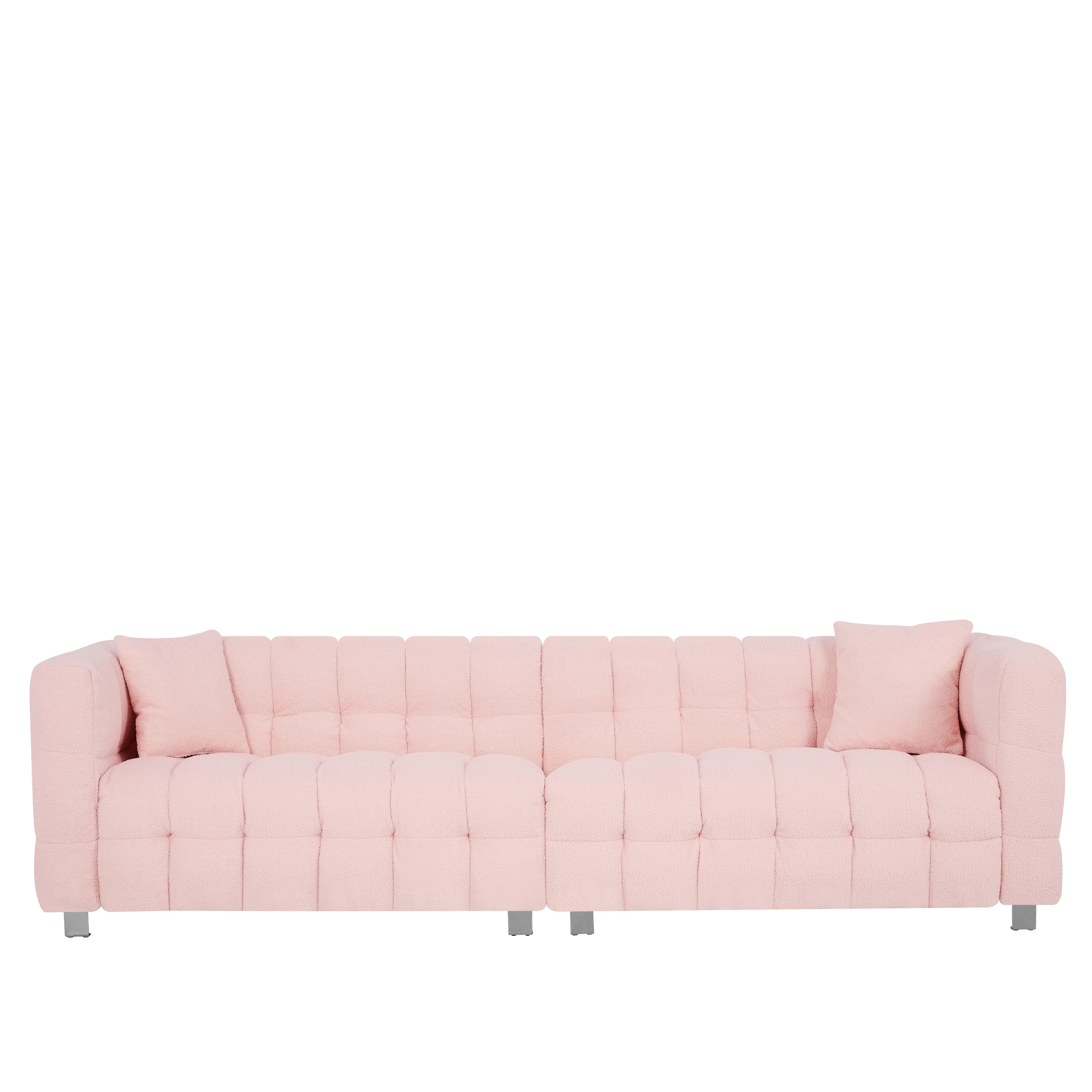 102-inch pink teddy fleece  sofa with two throw pillows in living room Bedroom apartment sofa supported by hardware feet