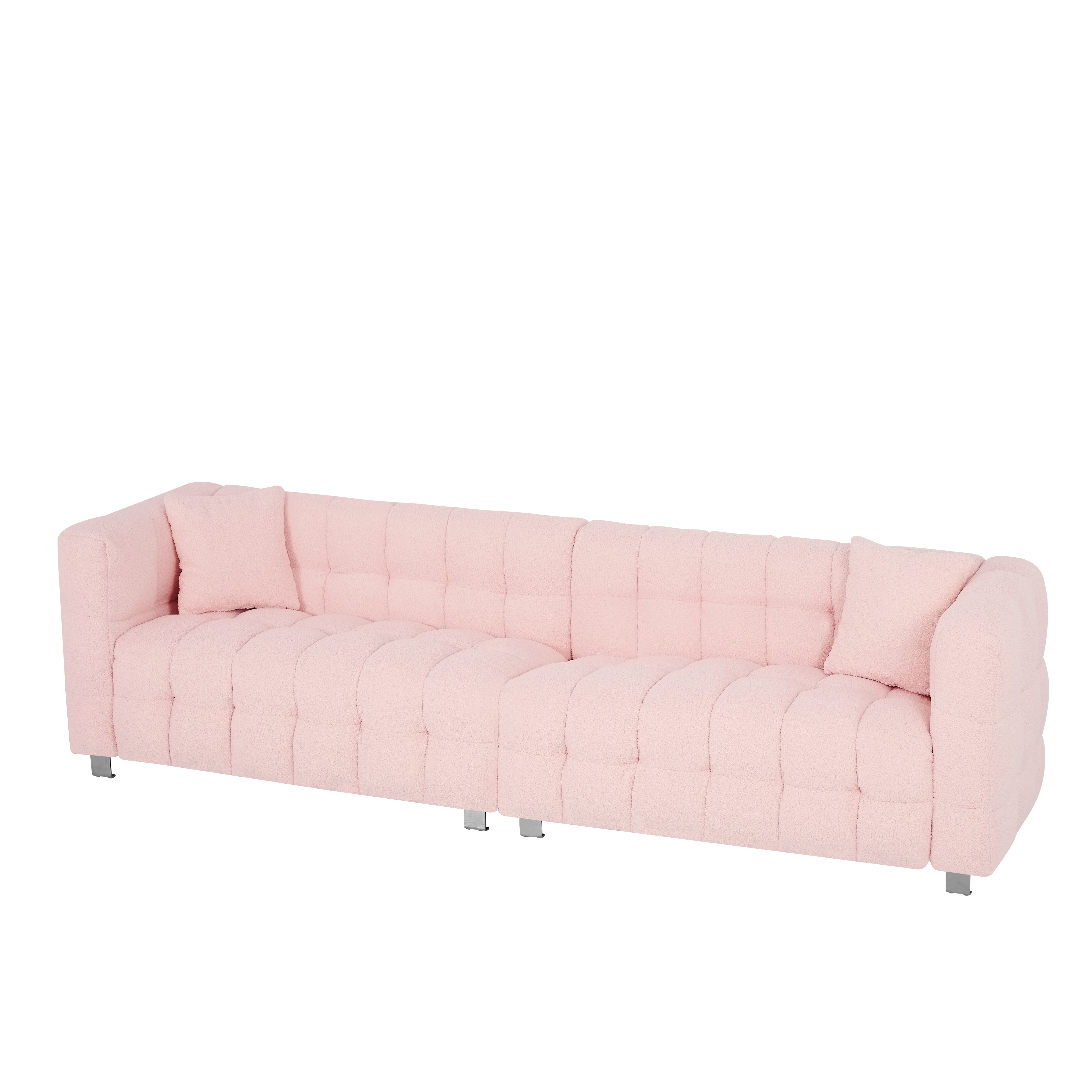 102-inch pink teddy fleece  sofa with two throw pillows in living room Bedroom apartment sofa supported by hardware feet