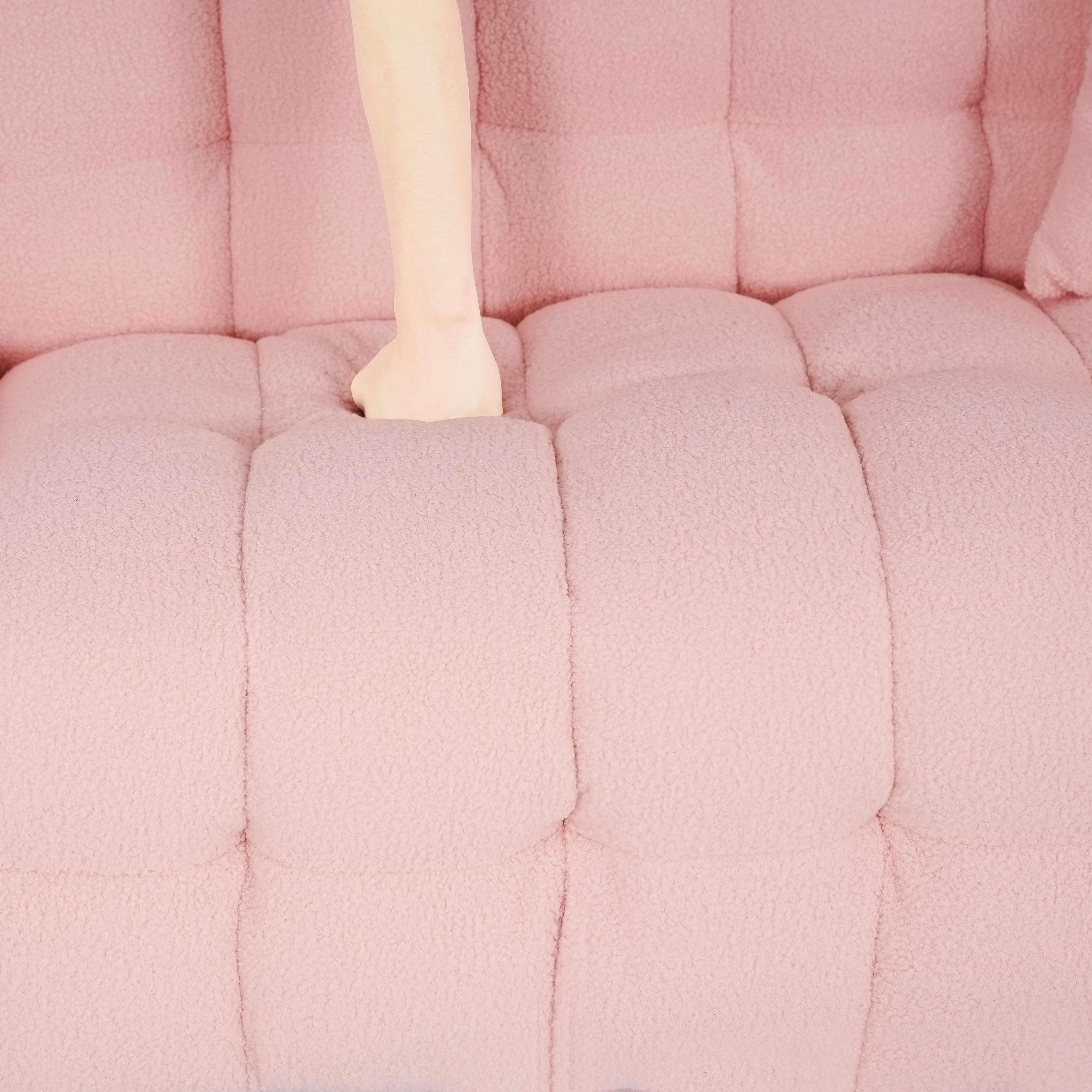 102-inch pink teddy fleece  sofa with two throw pillows in living room Bedroom apartment sofa supported by hardware feet