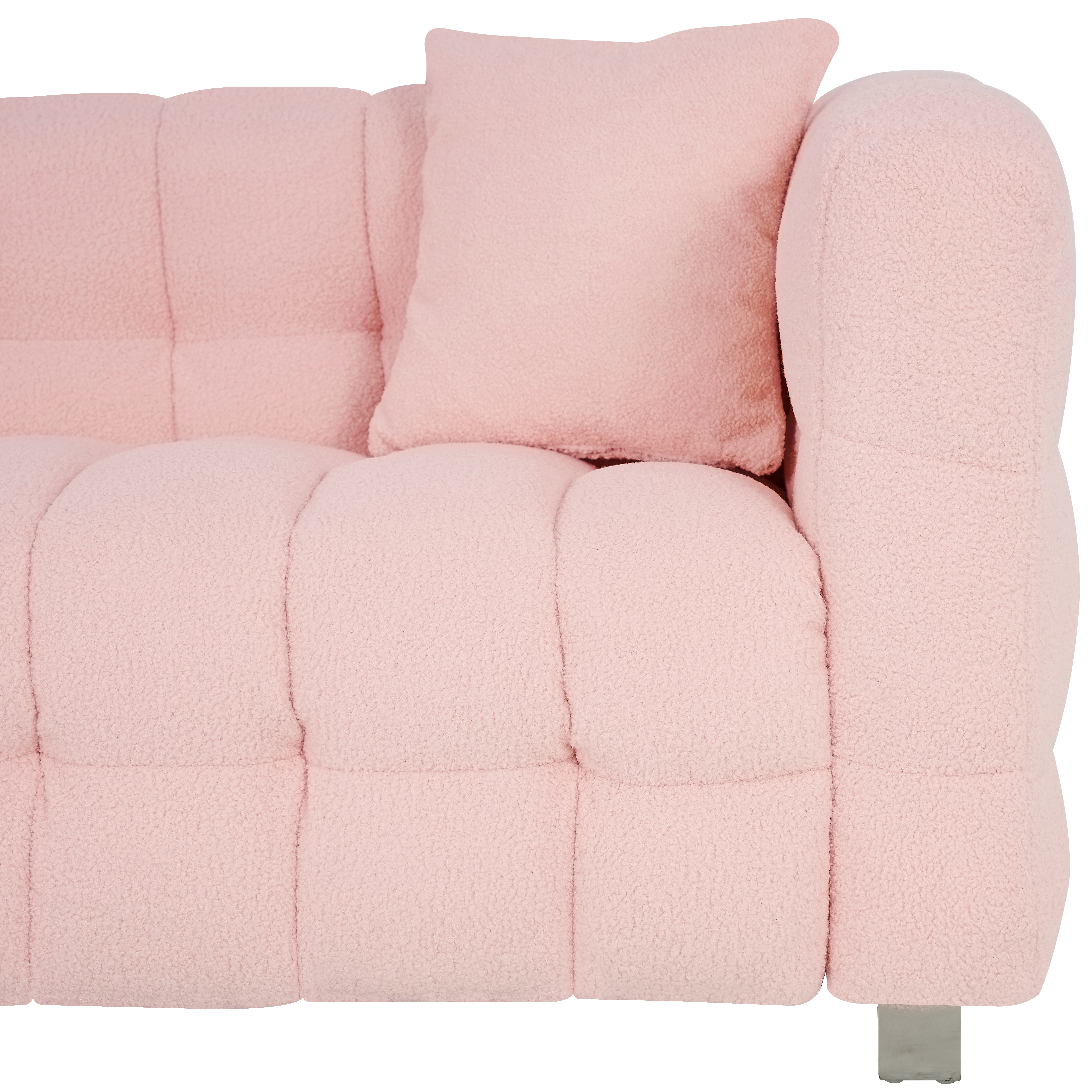 102-inch pink teddy fleece  sofa with two throw pillows in living room Bedroom apartment sofa supported by hardware feet