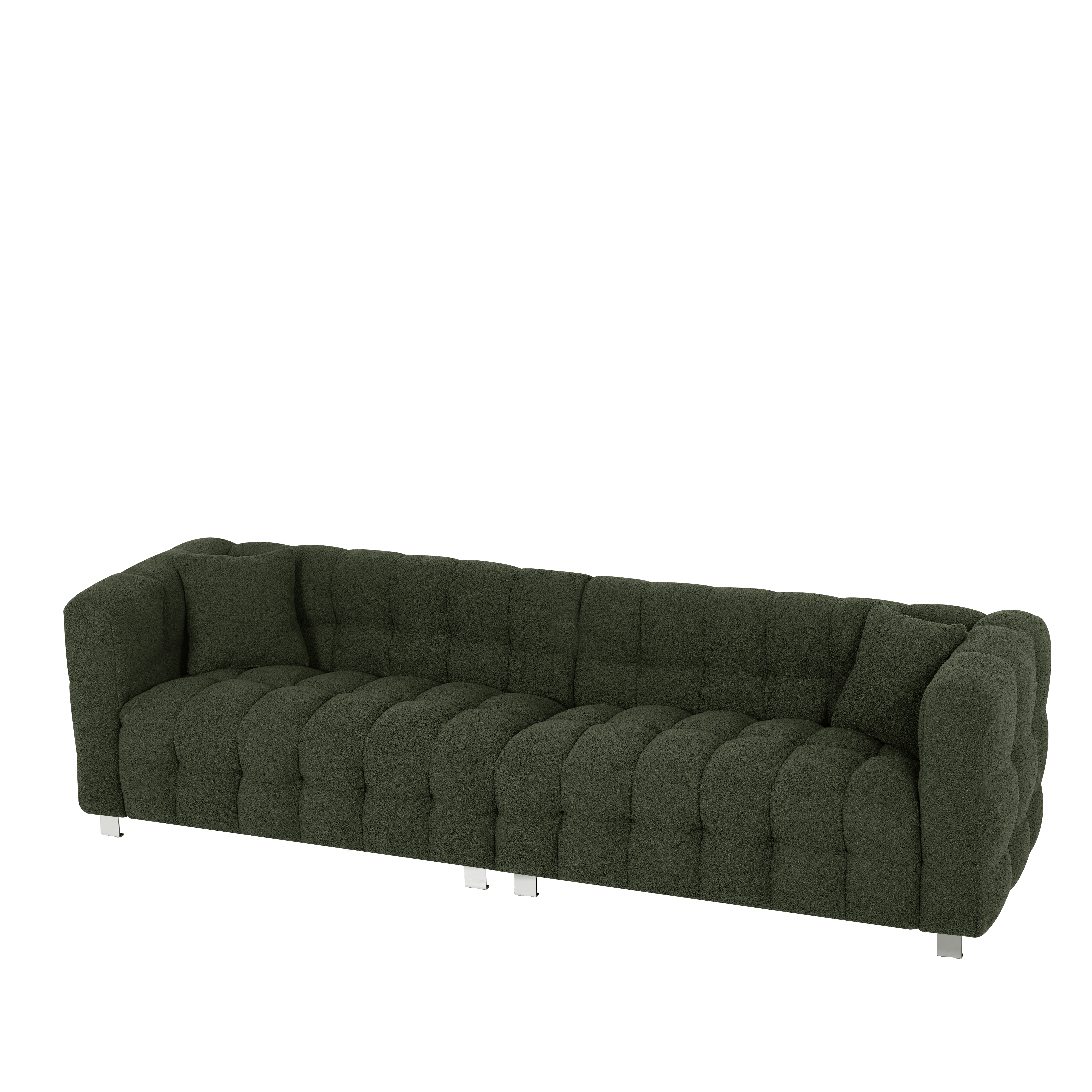 102-inch green teddy fleece  sofa with two throw pillows in living room Bedroom apartment sofa supported by hardware feet