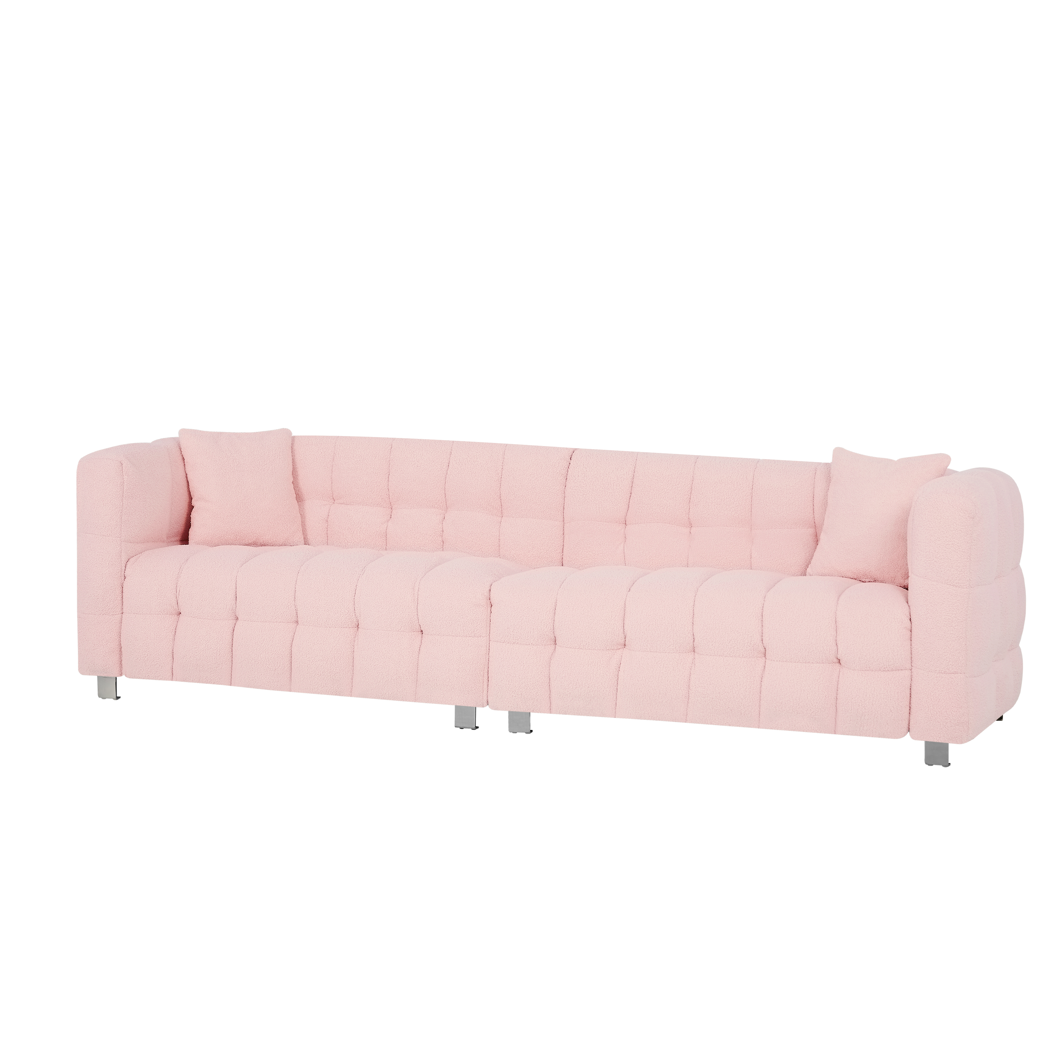 102-inch pink teddy fleece  sofa with two throw pillows in living room Bedroom apartment sofa supported by hardware feet