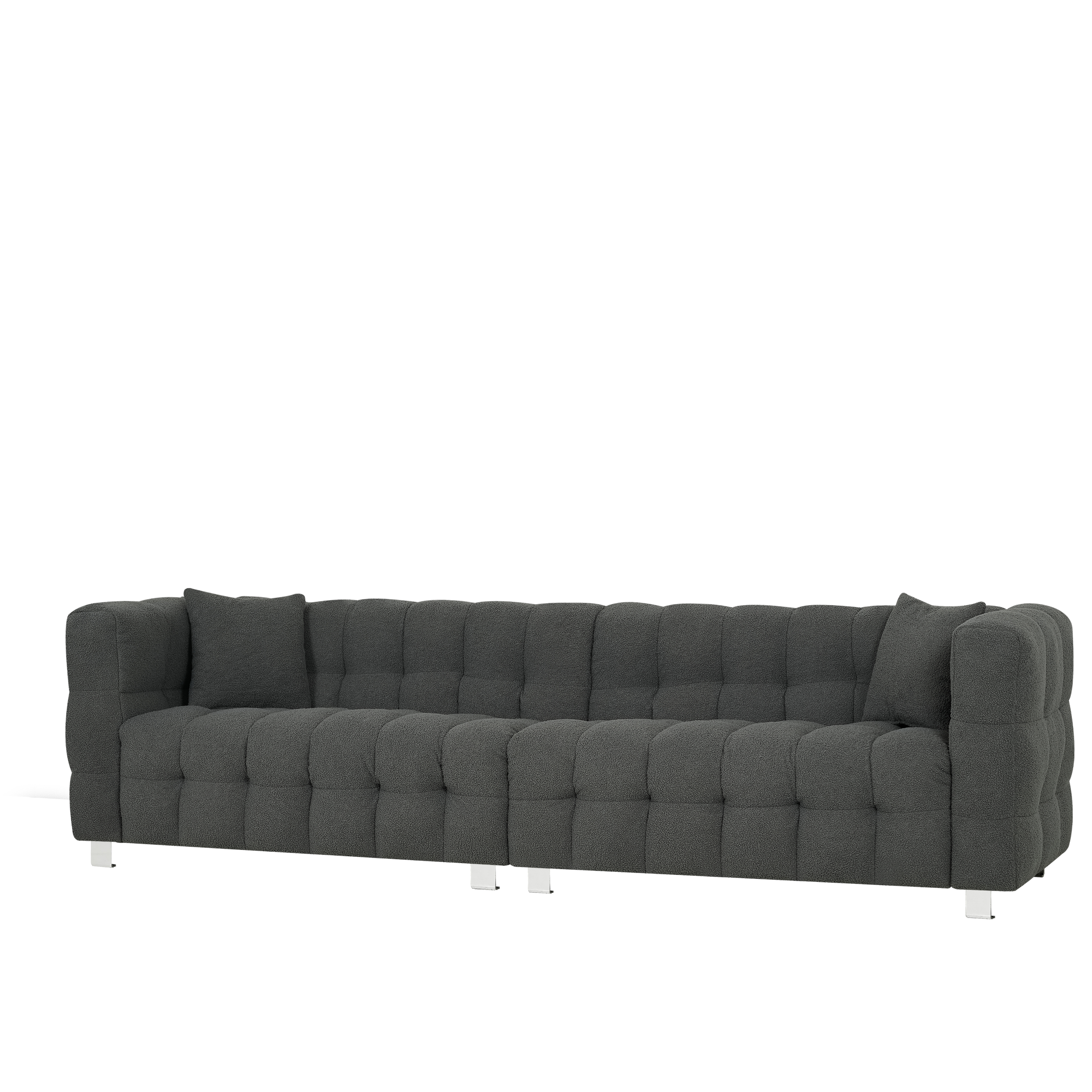 102-inch gray teddy velvet sofa with two throw pillows in living room Bedroom apartment sofa supported by hardware feet