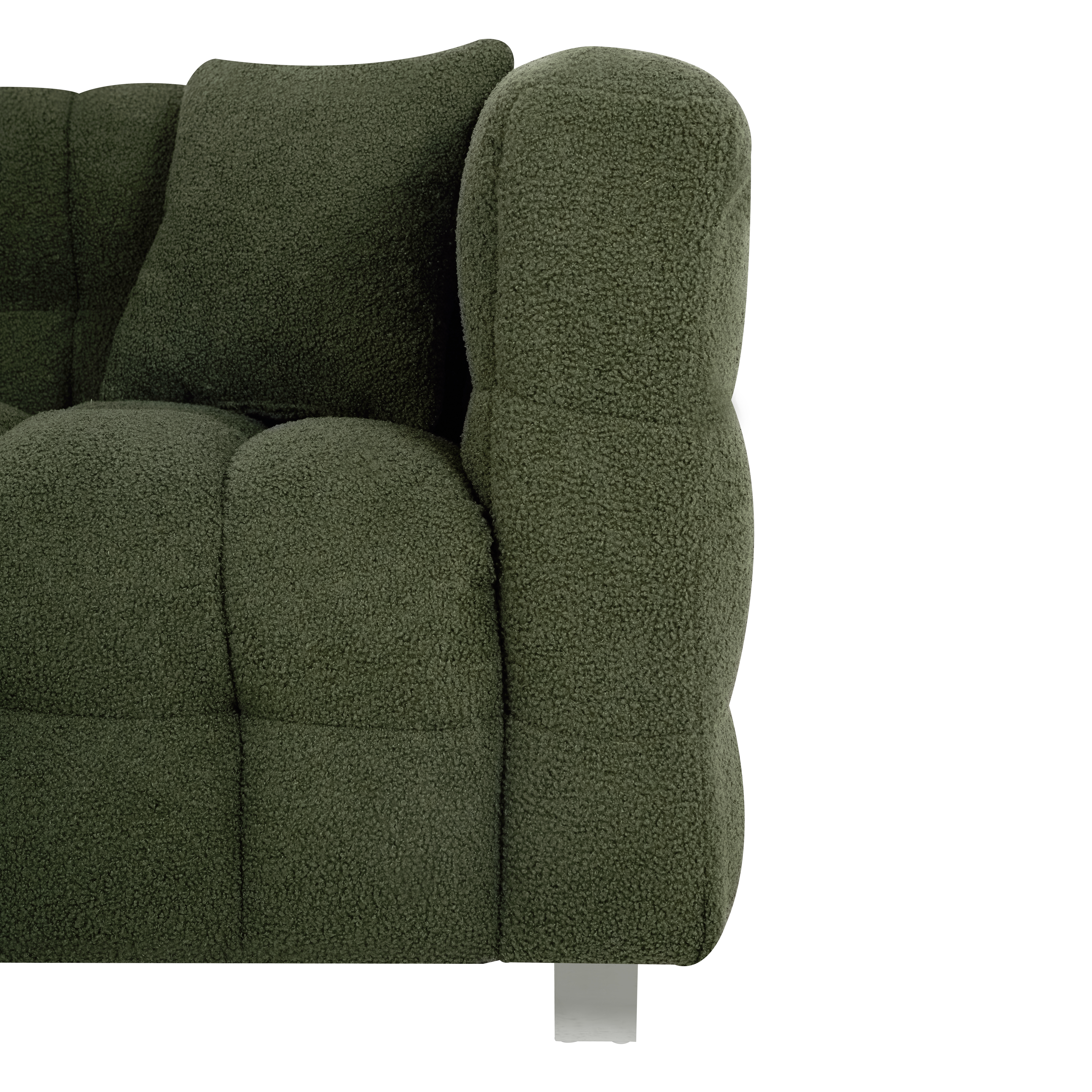 102-inch green teddy fleece  sofa with two throw pillows in living room Bedroom apartment sofa supported by hardware feet