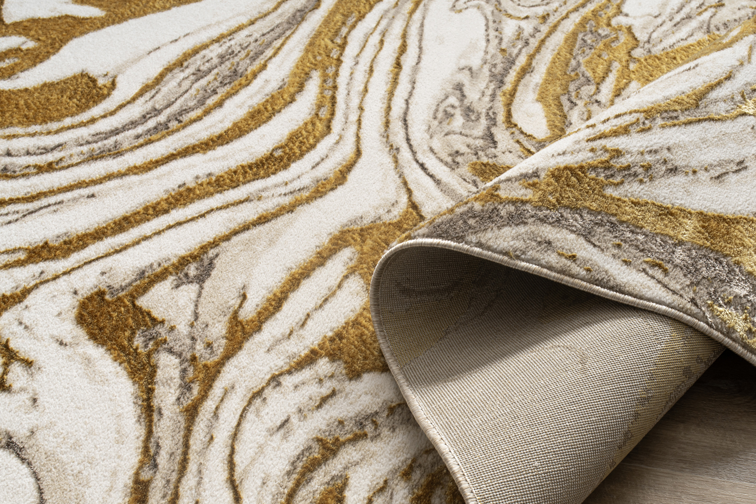 "Paz" Luxury Area Rug in Beige and Gold Abstract Design