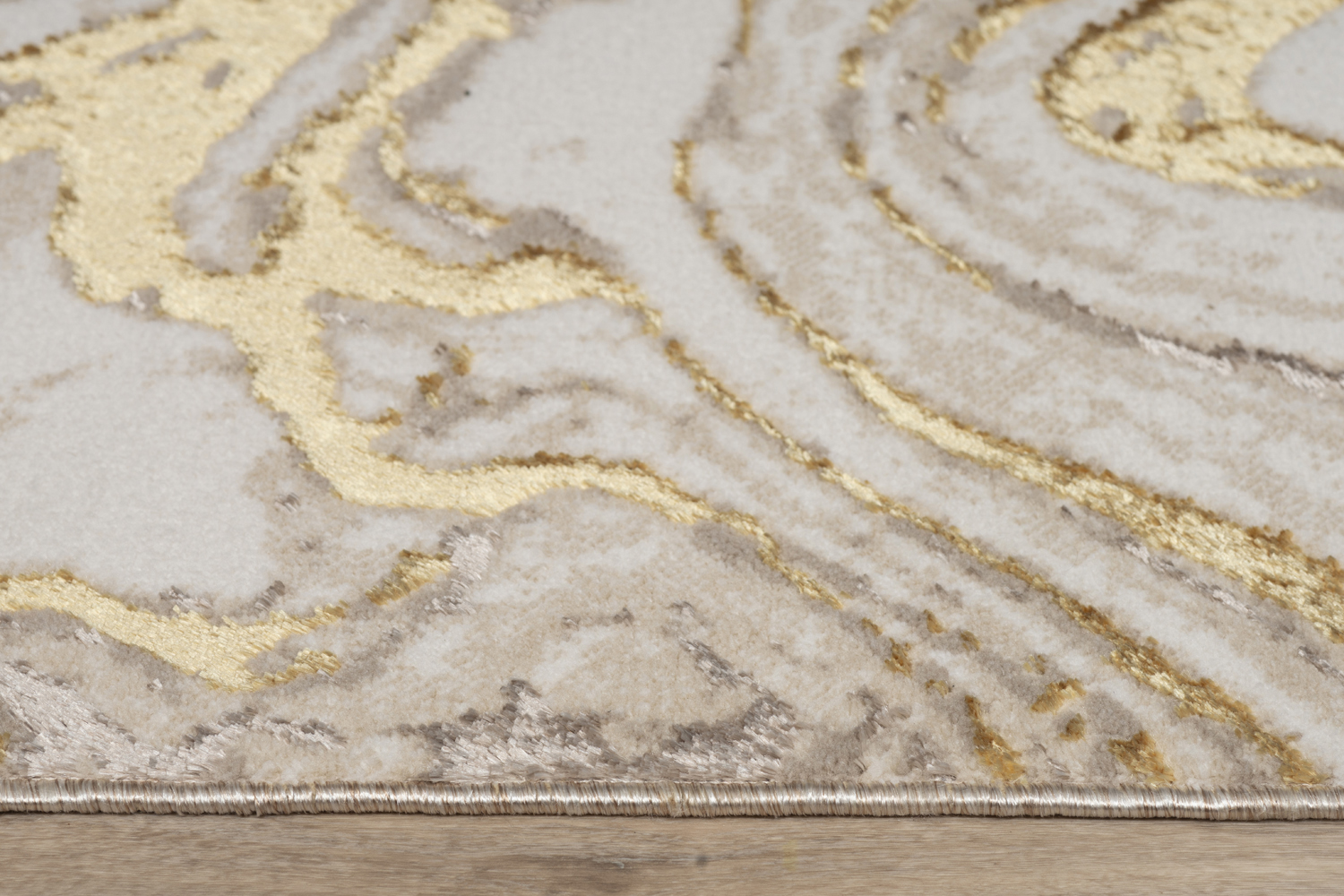 "Paz" Luxury Area Rug in Beige and Gold Abstract Design