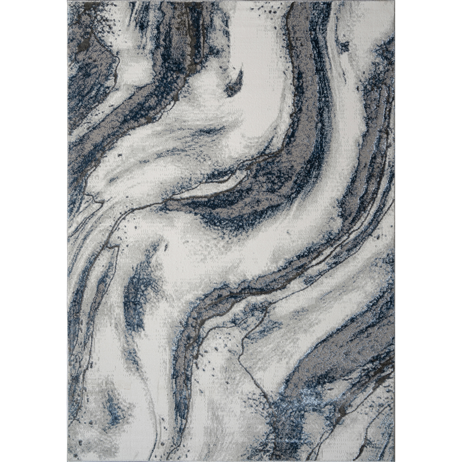 "Ziv" Luxury Area Rug in Blue and Grey Abstract Design