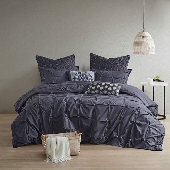 3 Piece Elastic Embroidered Cotton Duvet Cover Set