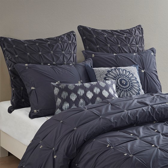 3 Piece Elastic Embroidered Cotton Duvet Cover Set