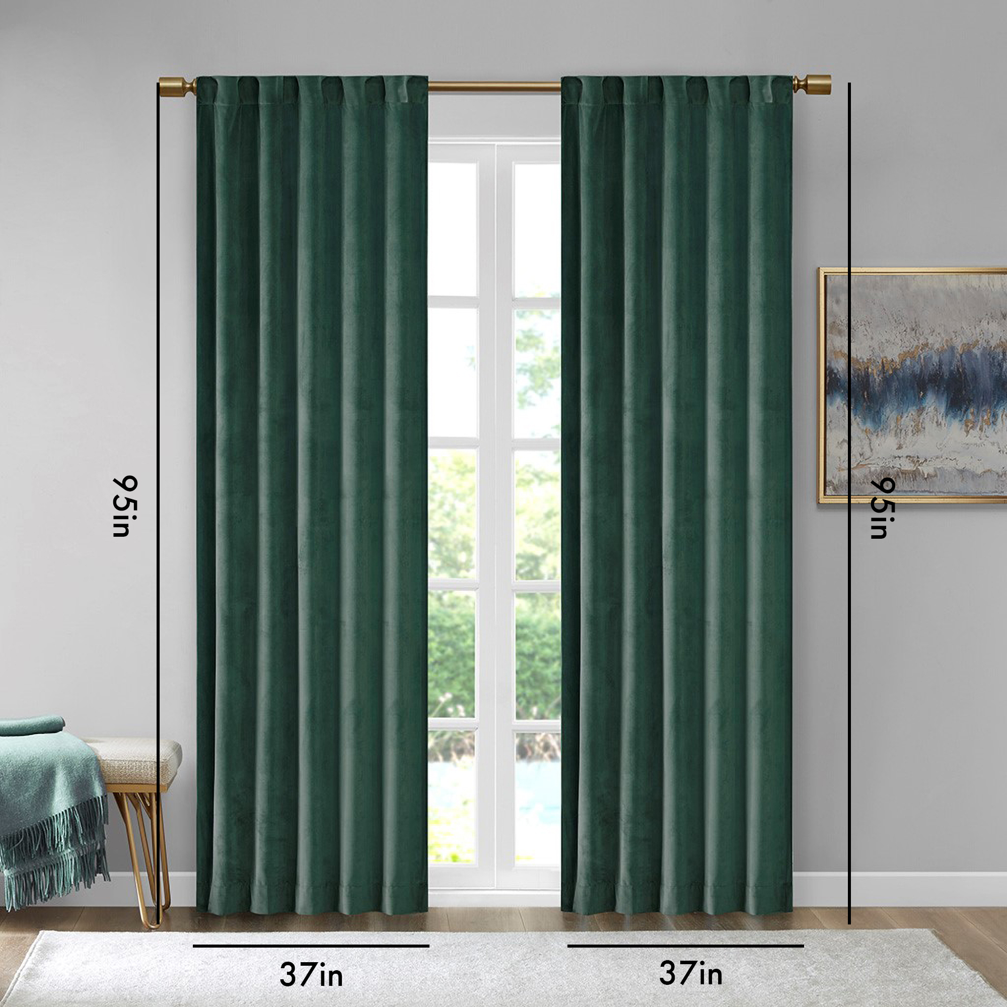 Room Darkening Poly Velvet Rod Pocket/Back Tab Curtain Panel Pair