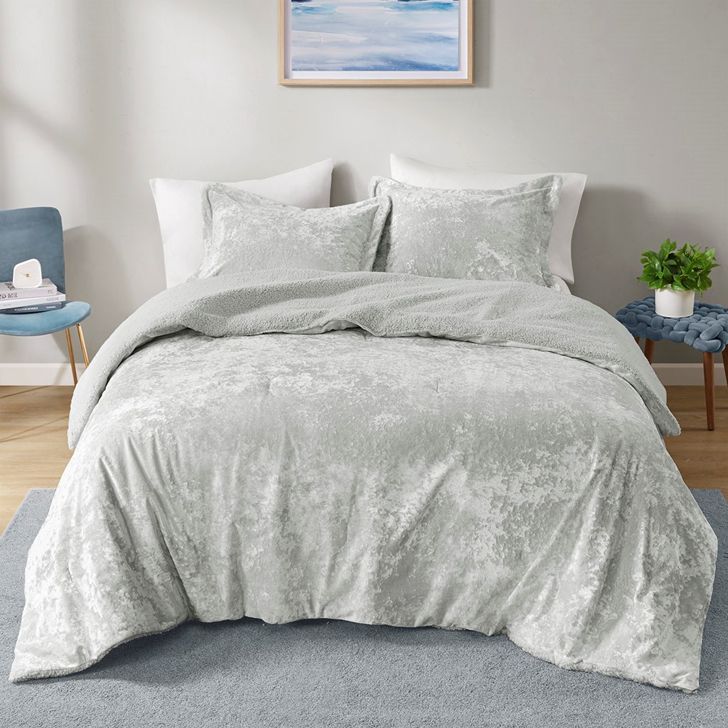 Crushed Velvet Sherpa Reversible Comforter Set