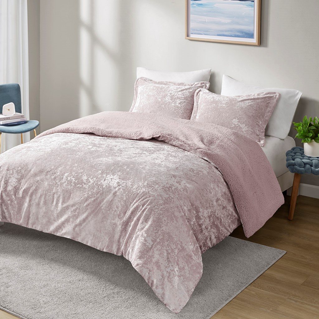 Crushed Velvet Sherpa Reversible Comforter Set