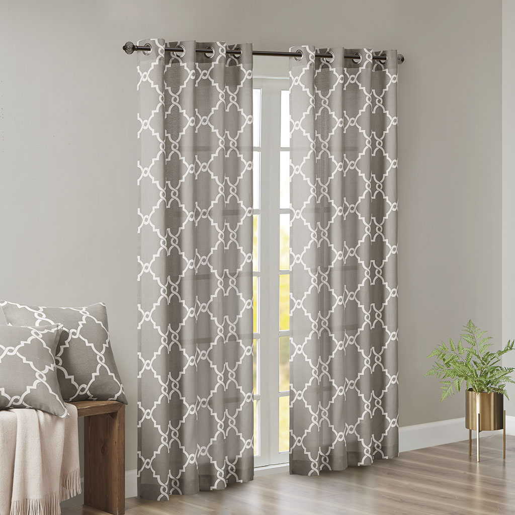 Fretwork Print Grommet Top Window Curtain Panel