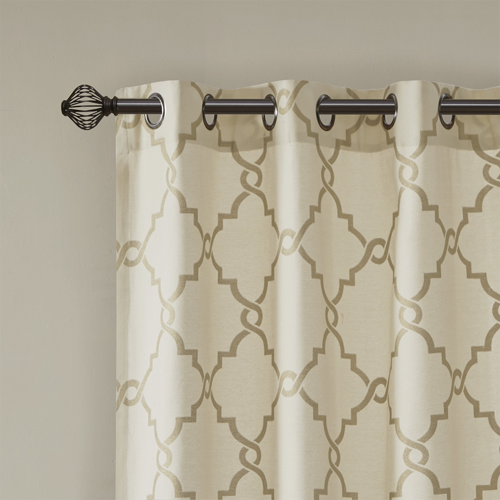 Fretwork Print Grommet Top Window Curtain Panel