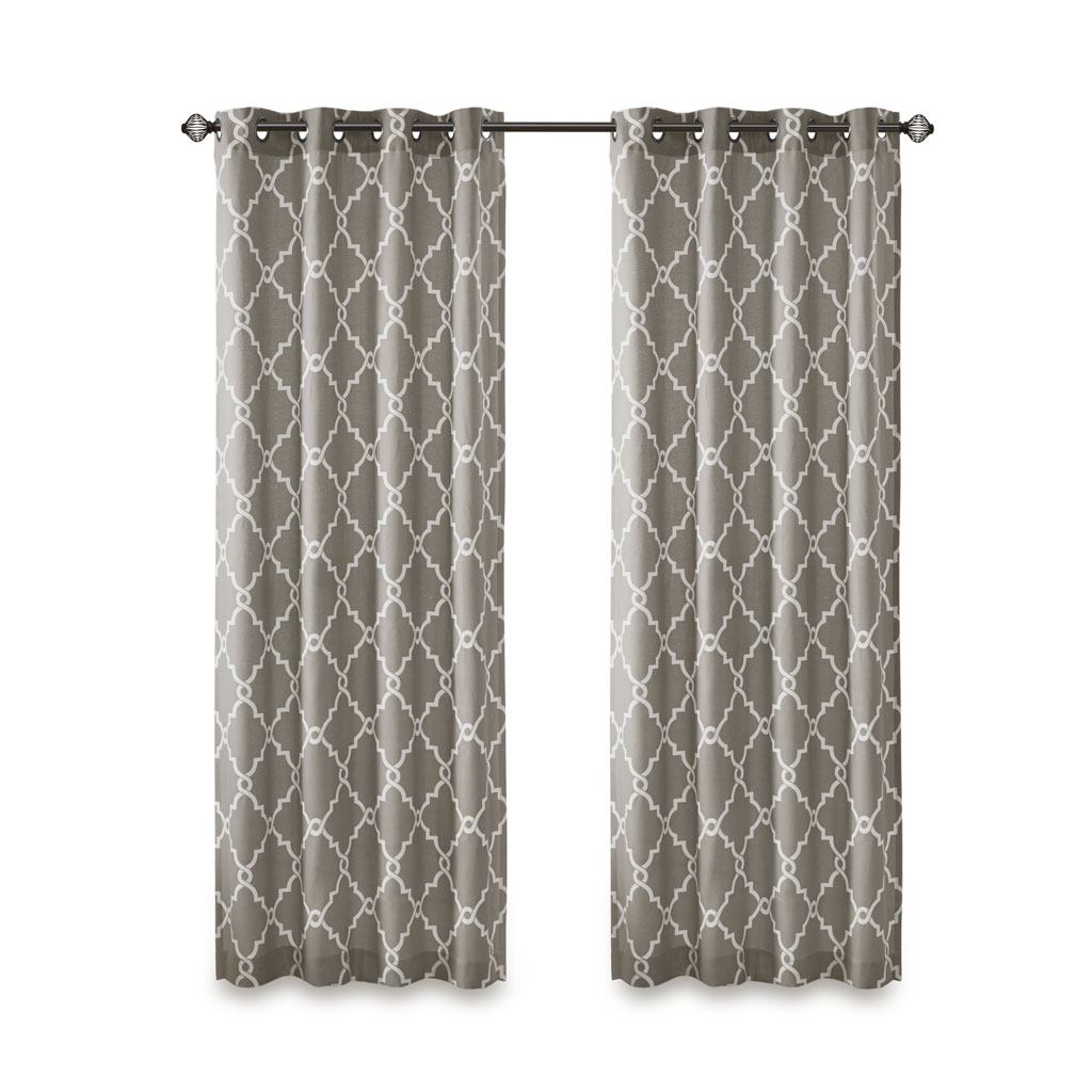 Fretwork Print Grommet Top Window Curtain Panel