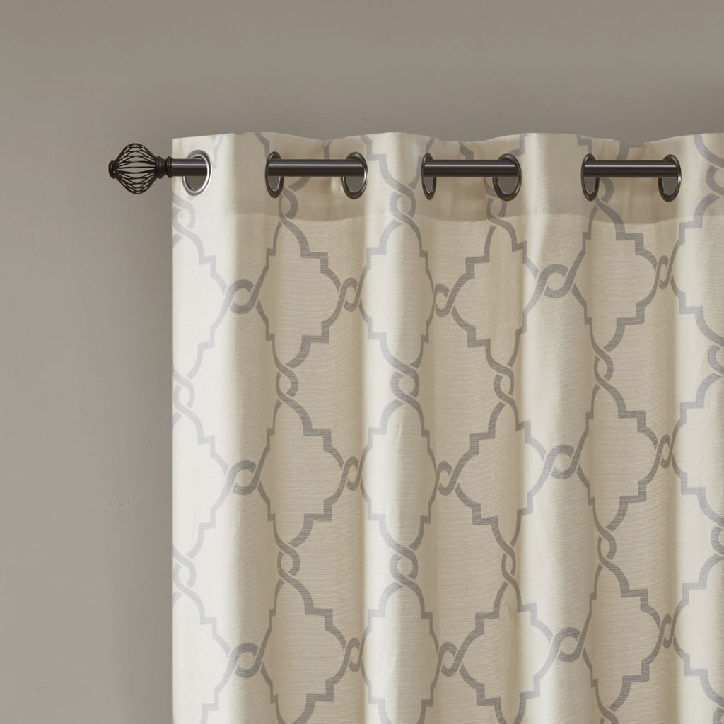 Fretwork Print Grommet Top Window Curtain Panel