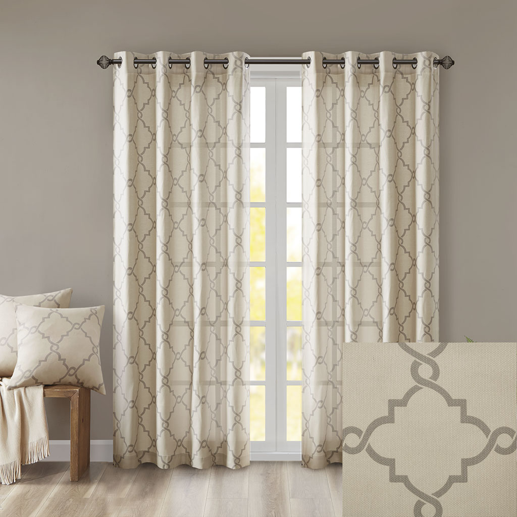 Fretwork Print Grommet Top Window Curtain Panel