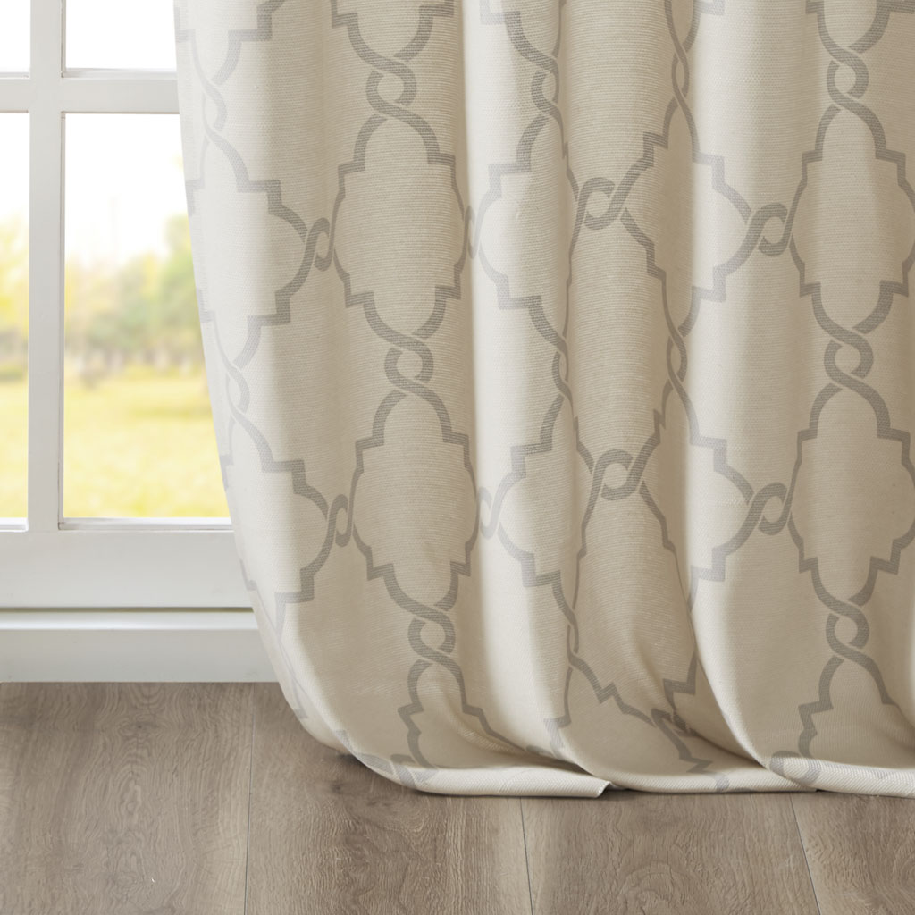 Fretwork Print Grommet Top Window Curtain Panel