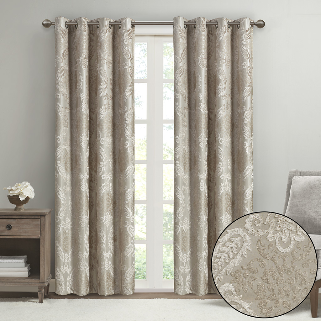 Knitted Jacquard Paisley Total Blackout Grommet Top Curtain Panel